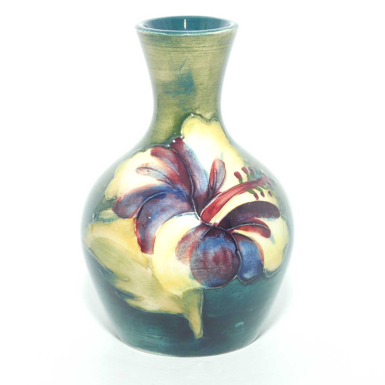 Walter Moorcroft Hibiscus miniature vase | Green ground