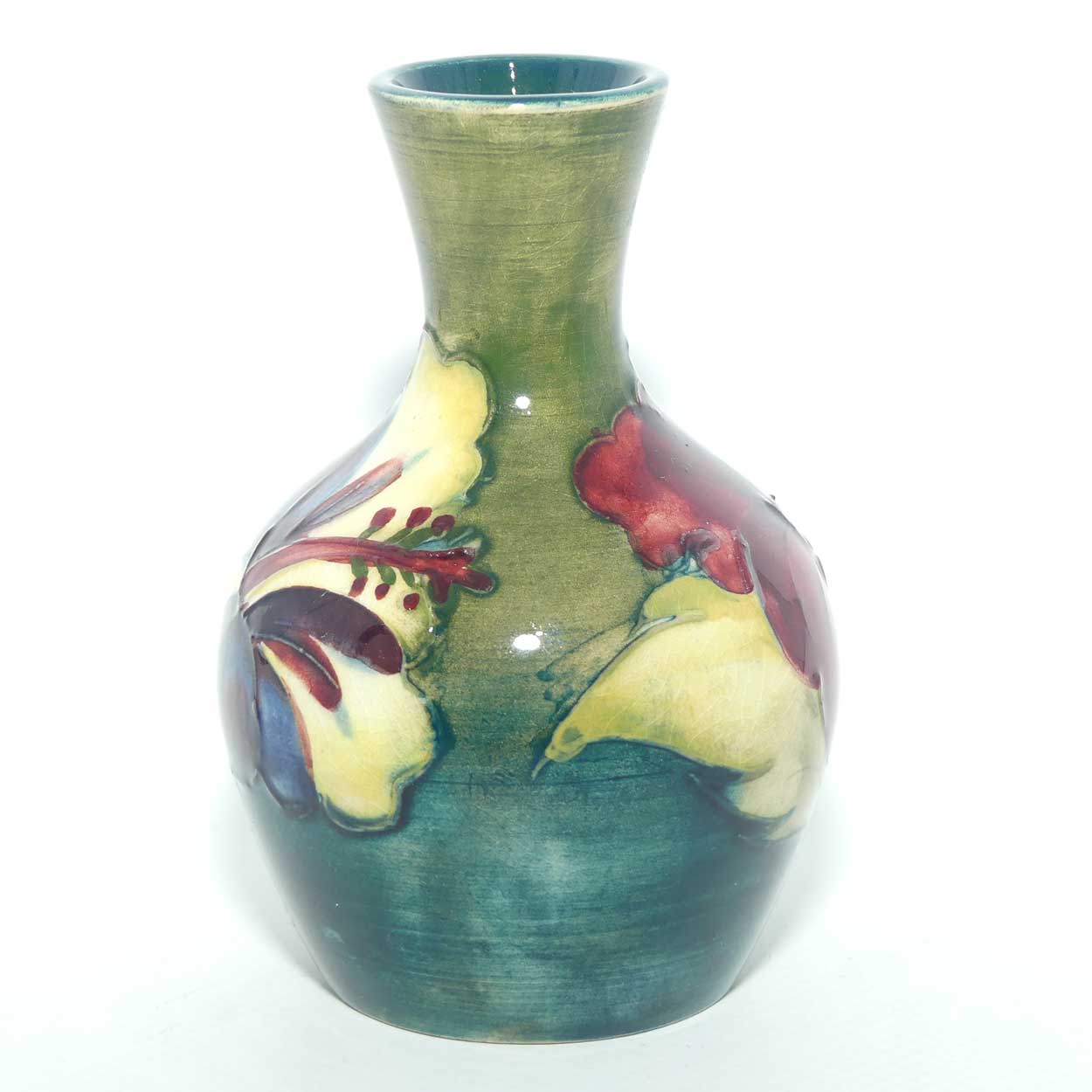 Walter Moorcroft Hibiscus miniature vase | Green ground