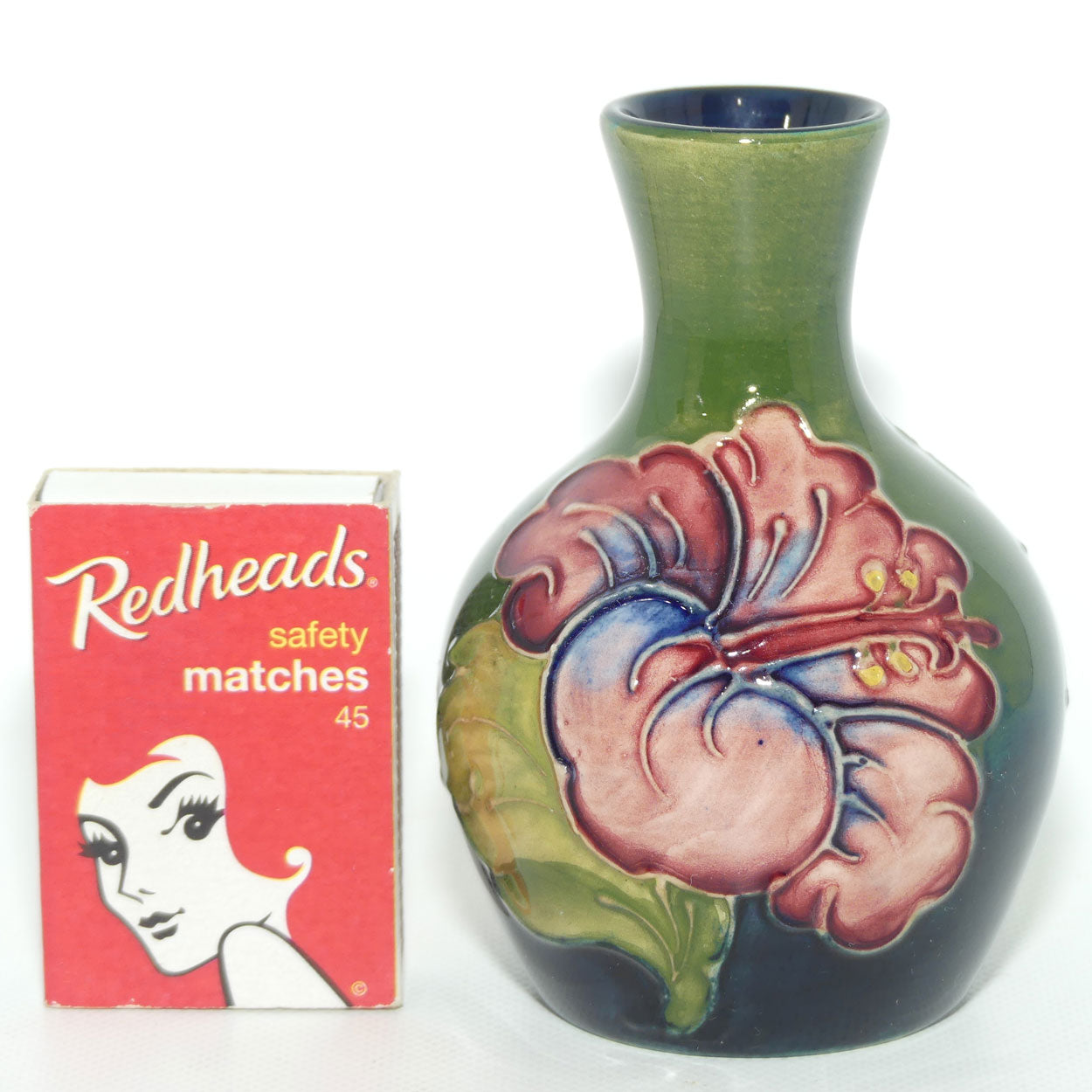 Walter Moorcroft Hibiscus (Green) narrow neck miniature vase