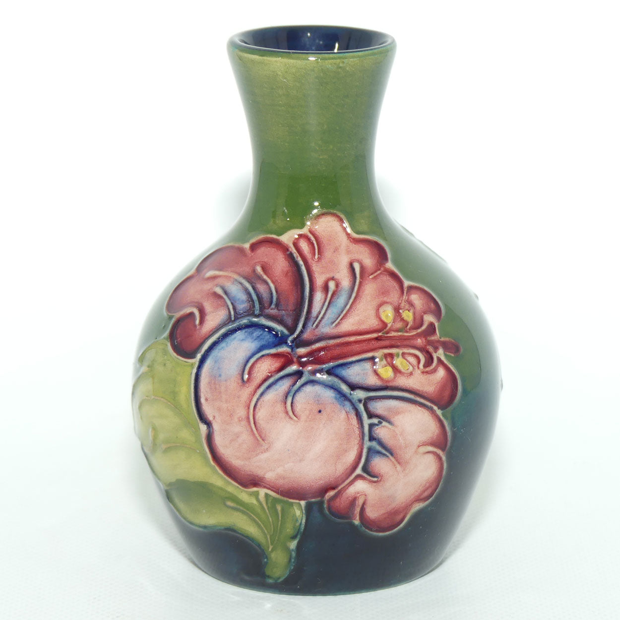 Walter Moorcroft Hibiscus (Green) narrow neck miniature vase