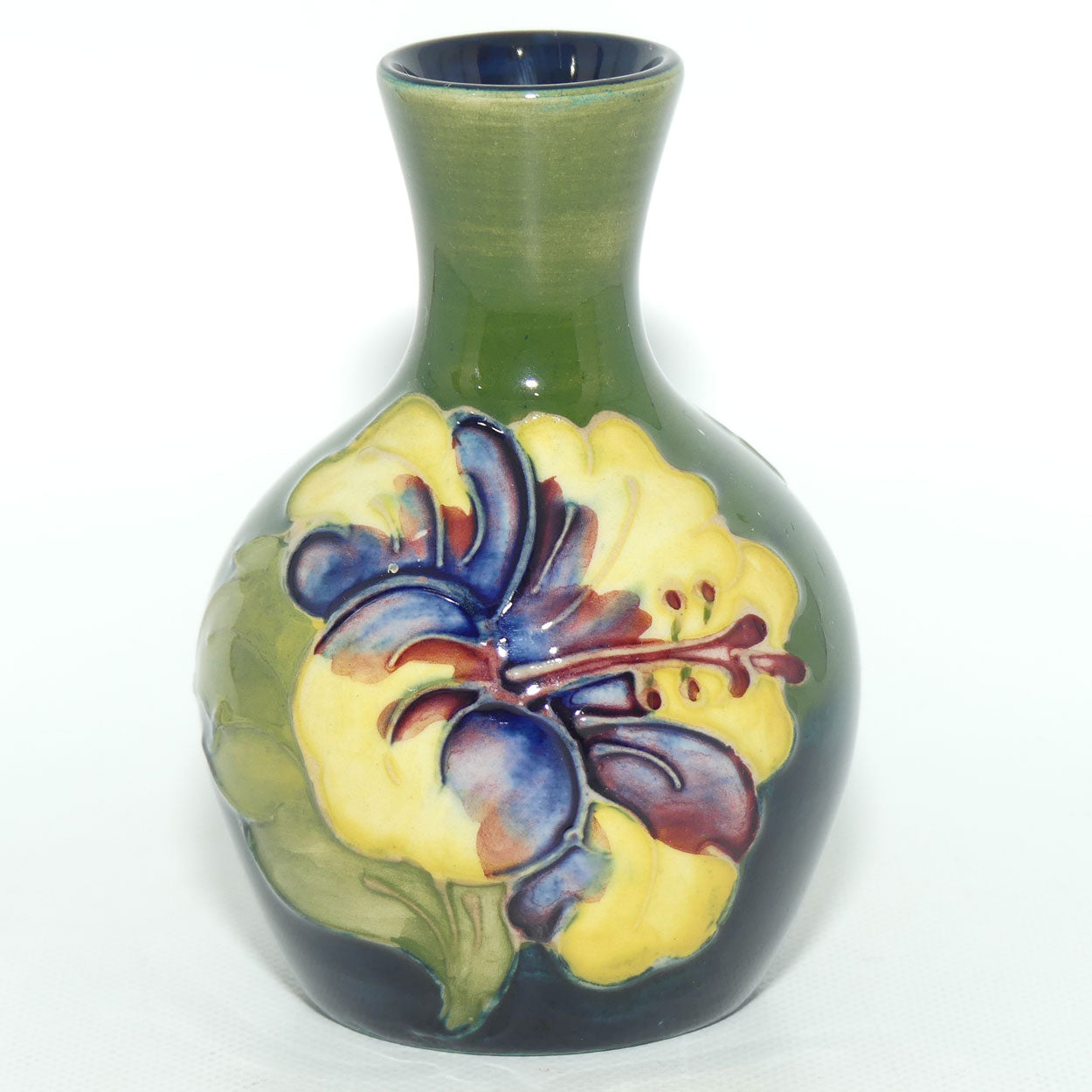 Walter Moorcroft Hibiscus (Green) narrow neck miniature vase