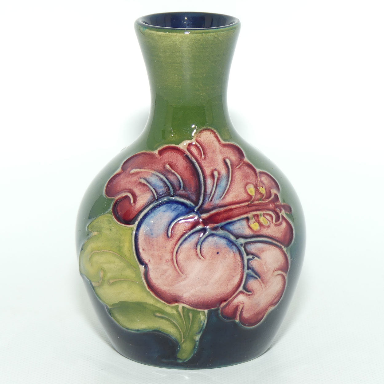 Walter Moorcroft Hibiscus (Green) narrow neck miniature vase