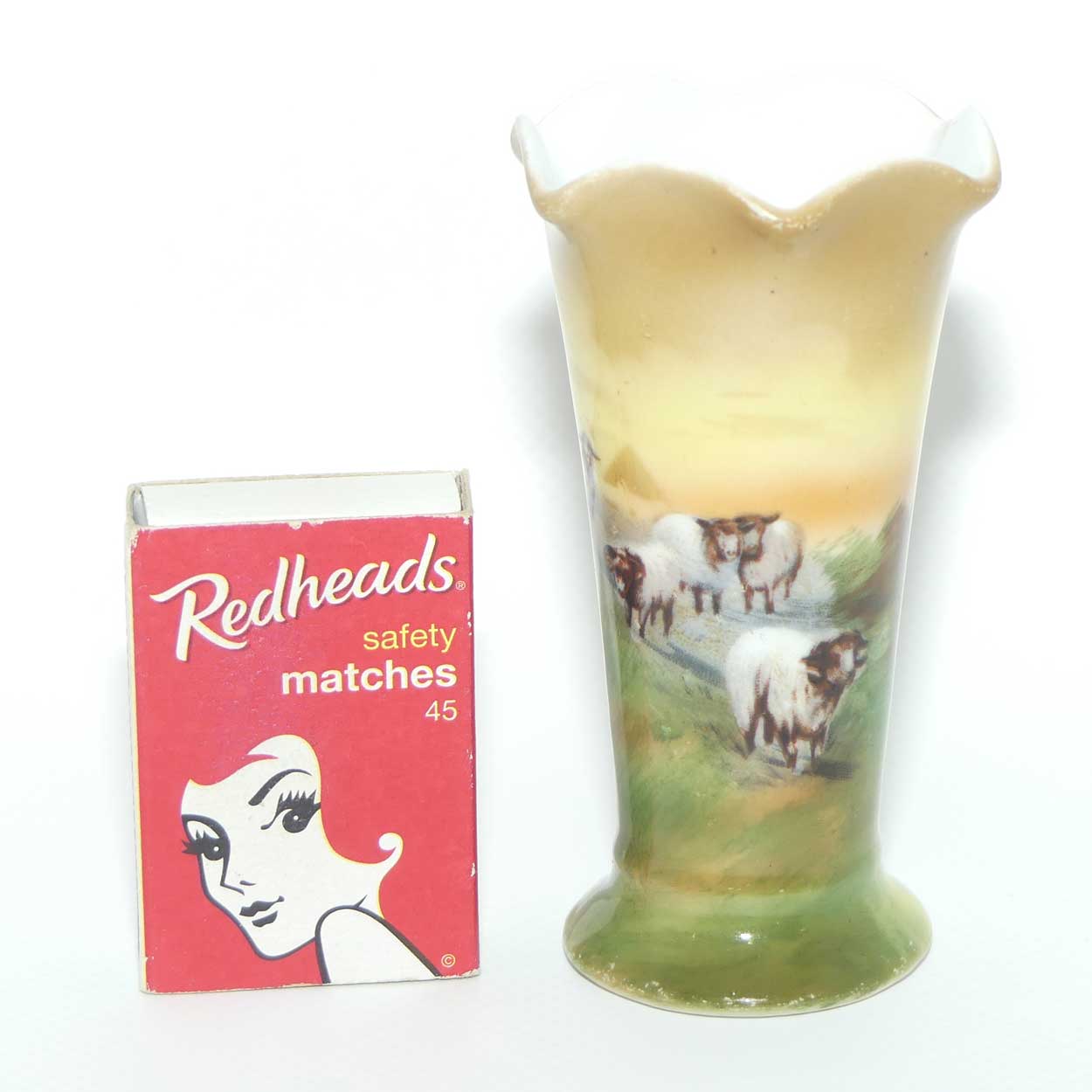 Royal Bayreuth Bavaria fluted rim vase with Highland Sheep scene