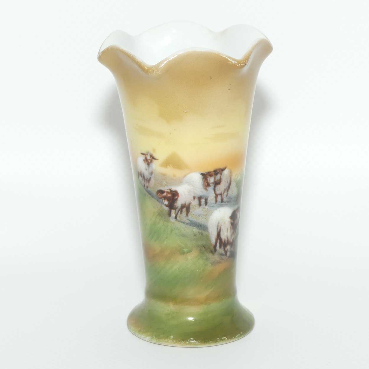 Royal Bayreuth Bavaria fluted rim vase with Highland Sheep scene