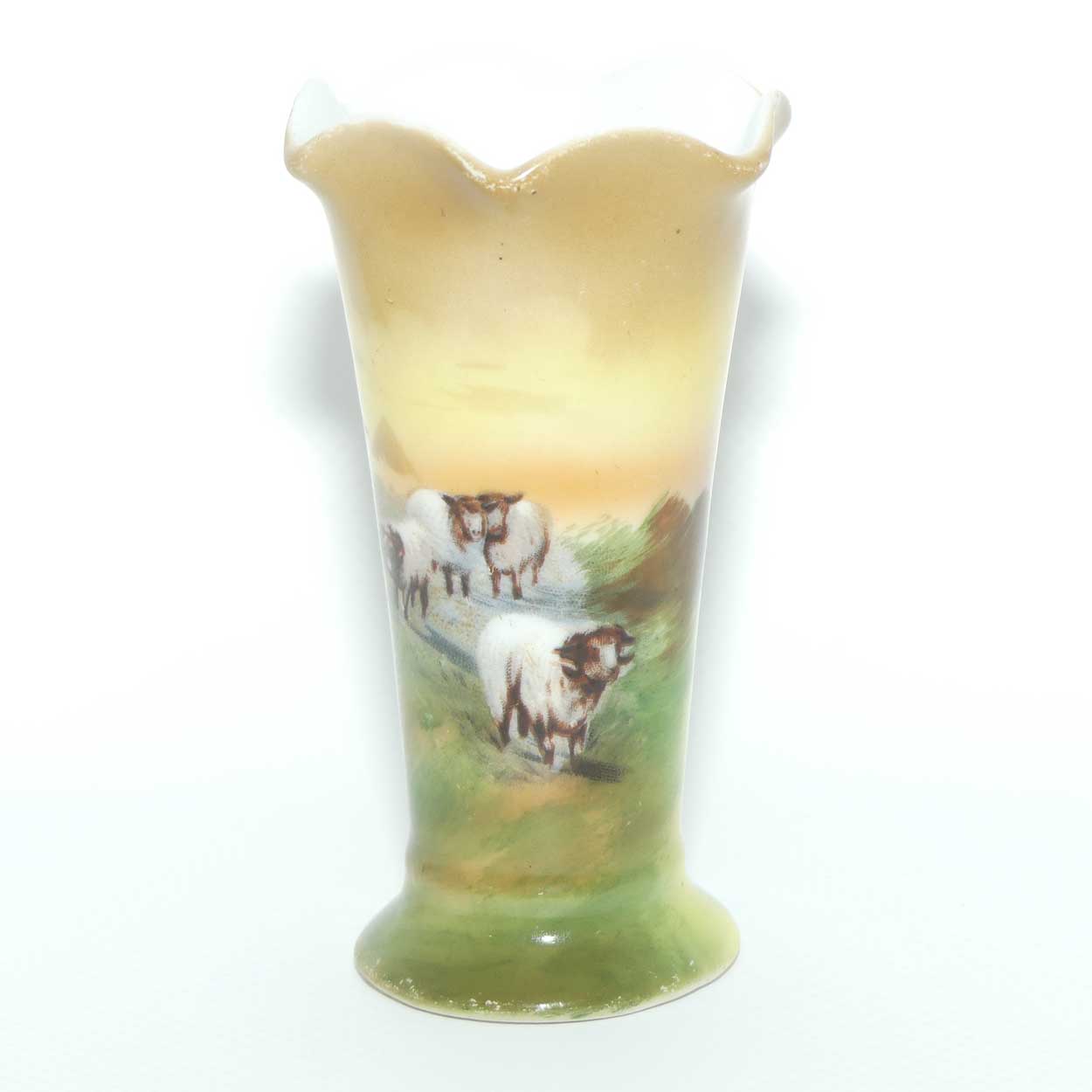 Royal Bayreuth Bavaria fluted rim vase with Highland Sheep scene