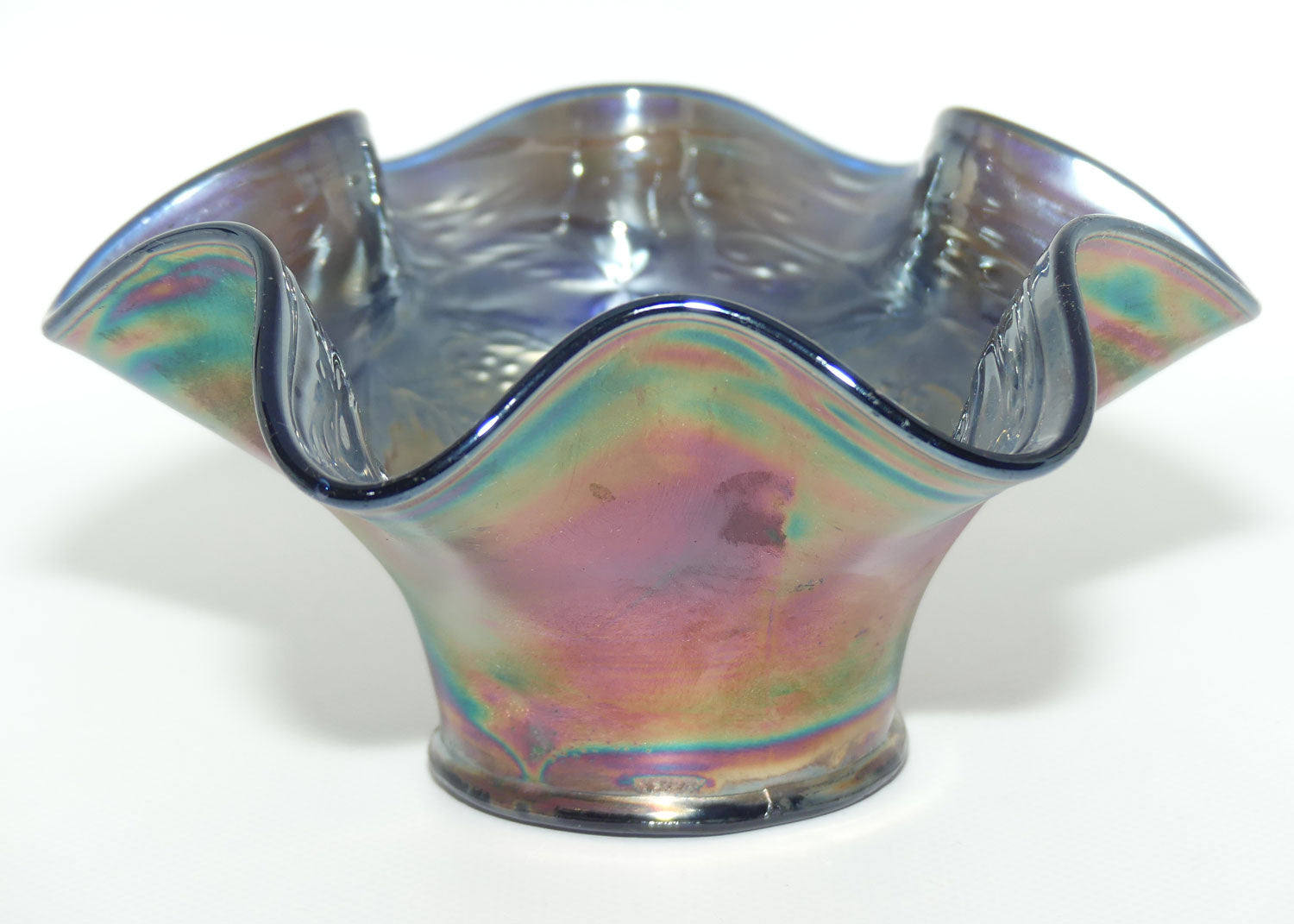 Fenton Carnival Glass bowl | Holly pattern | Grey Blue on Blue colour