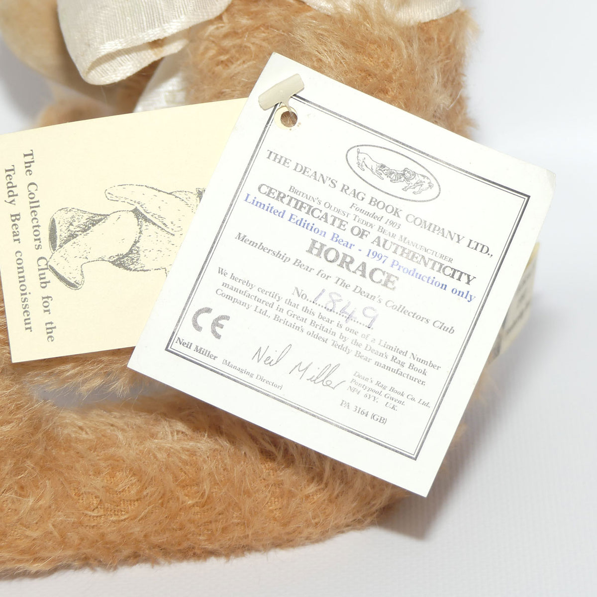 Dean's Rag Book Company Collectors Club Bear | Horace | LE #1849