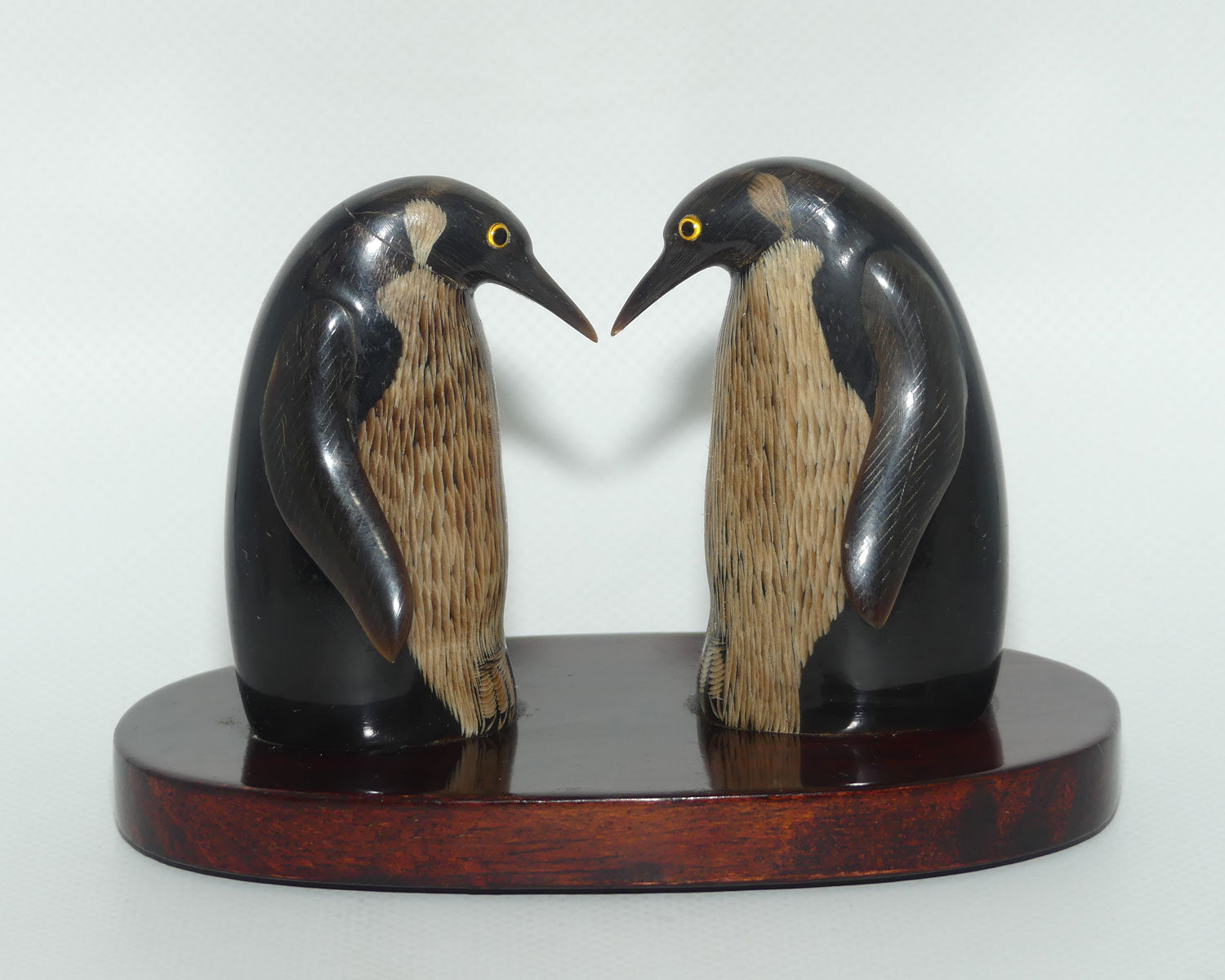 Vintage Pair of Penguins on Wooden base | Both carved from Horn