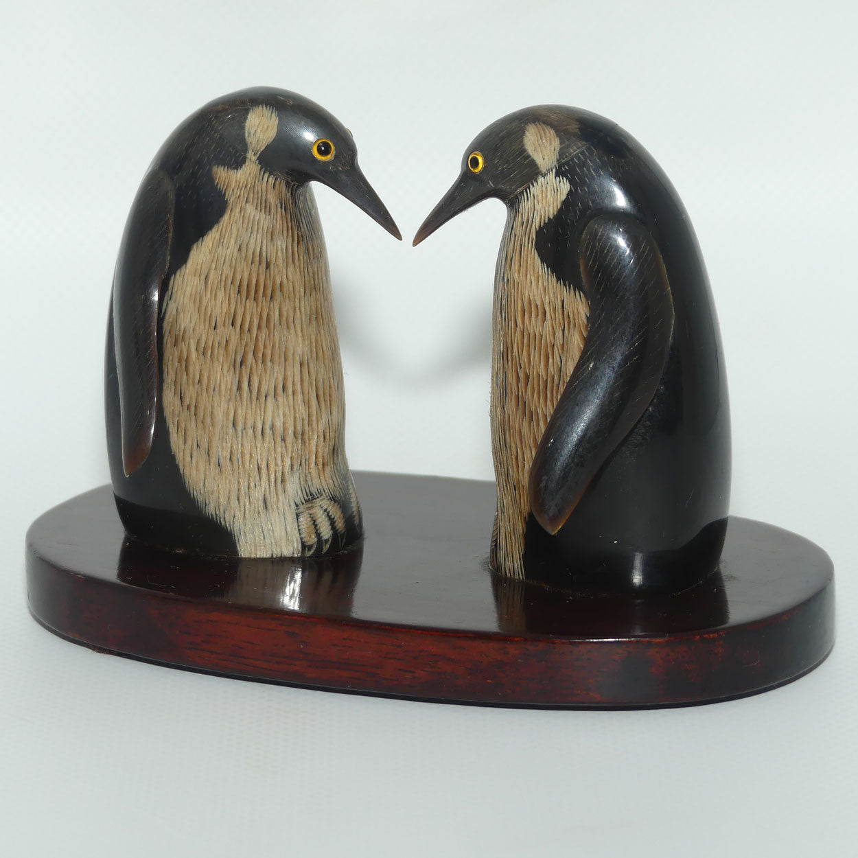 Vintage Pair of Penguins on Wooden base | Both carved from Horn