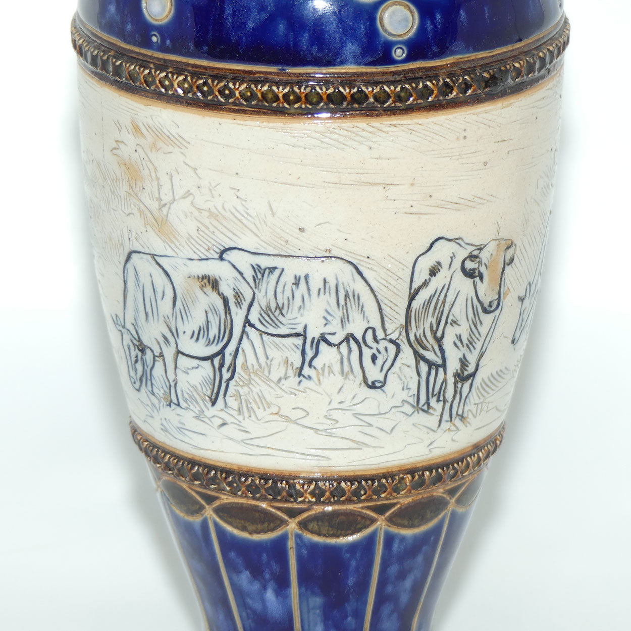 Doulton Lambeth Hannah Barlow tall vase with Horses and Cattle