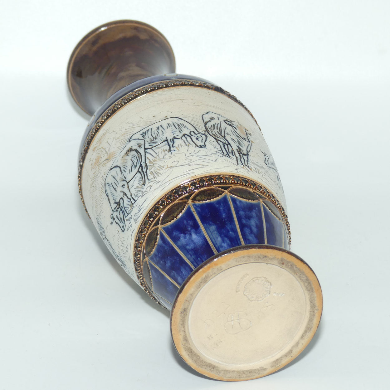 Doulton Lambeth Hannah Barlow tall vase with Horses and Cattle