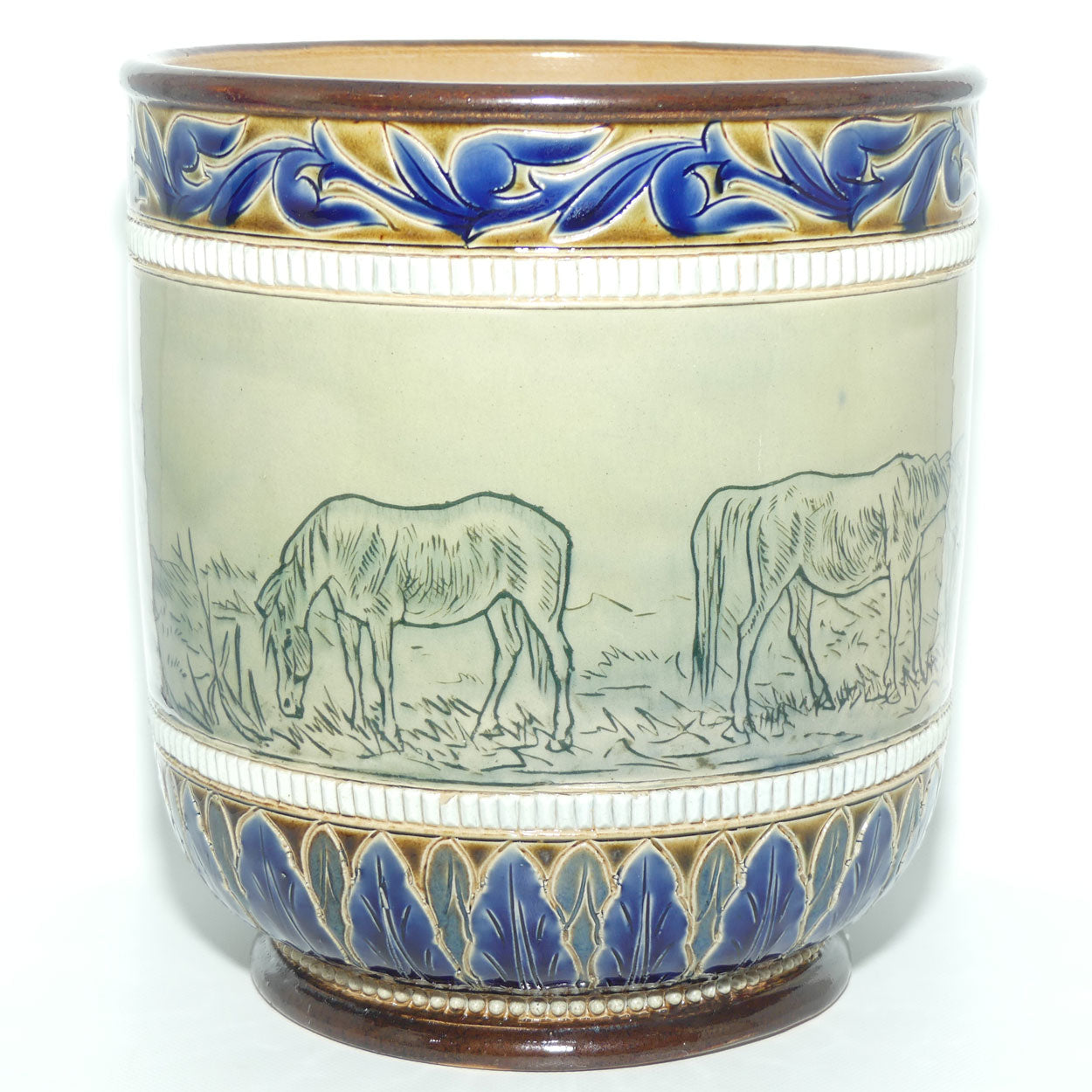 Doulton Lambeth Hannah Barlow stoneware stoneware drawings of horses jardiniere