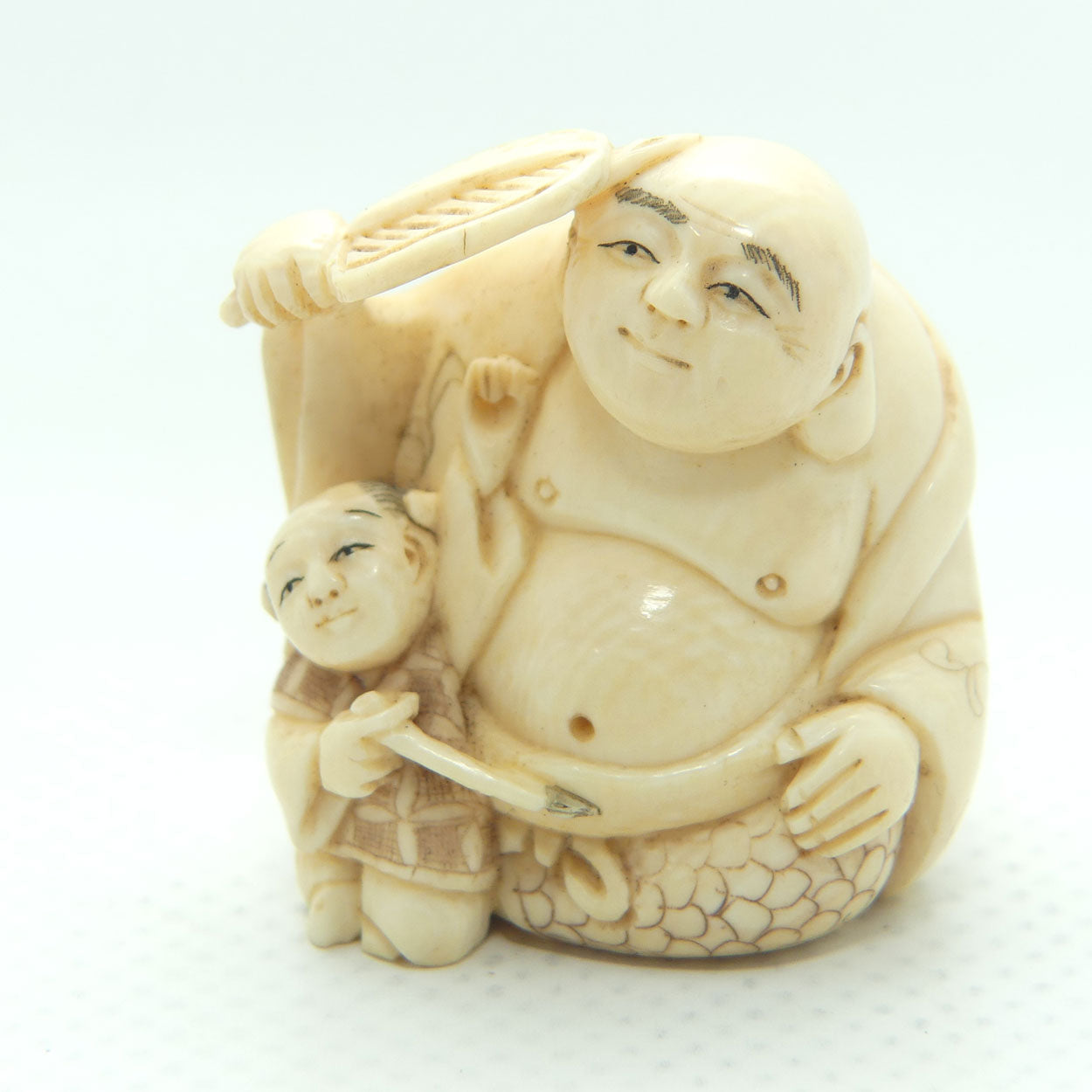 Japanese Carved Ivory Netsuke | Hotei and Daikoku | signed
