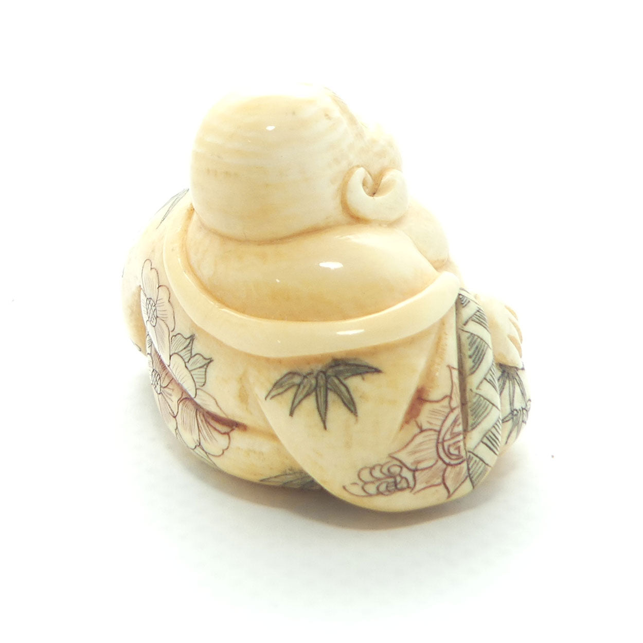 Japanese Carved Ivory Netsuke | Seated Happy Buddha | Hotei | signed