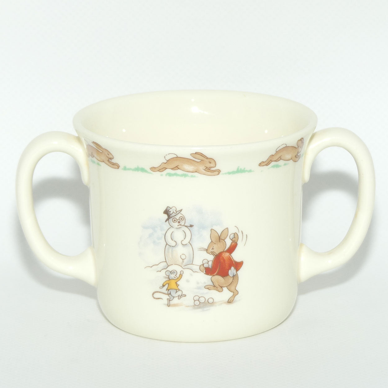 Royal Doulton Bunnykins Sledding | Snowball Fight hug a mug | boxed