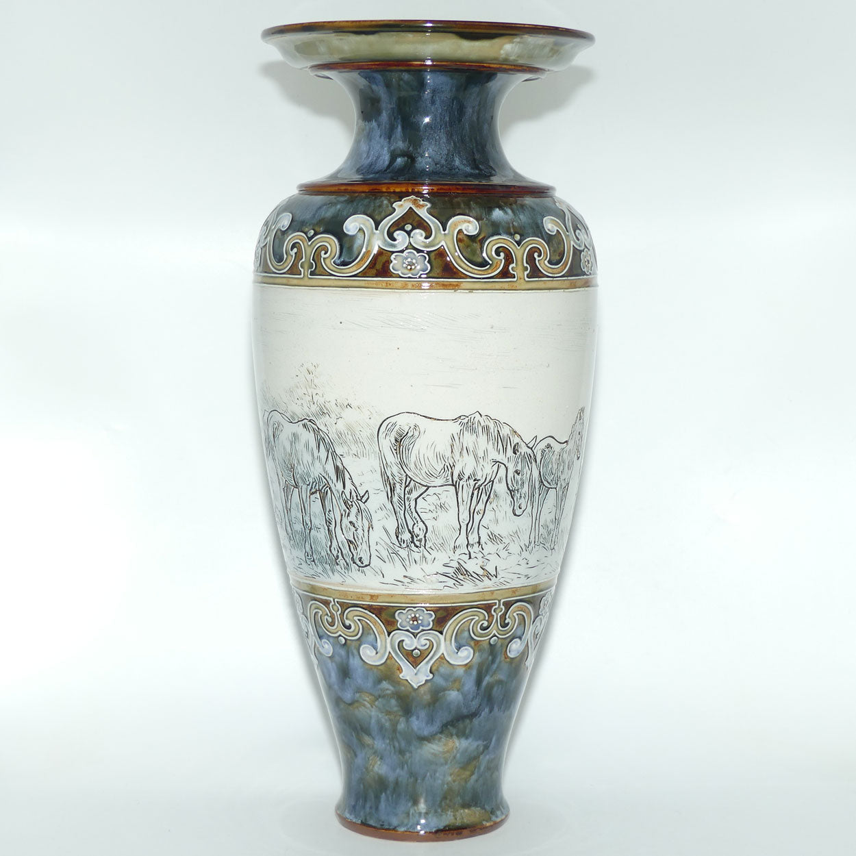 Royal Doulton Hannah Barlow stoneware very large flaired horse vase