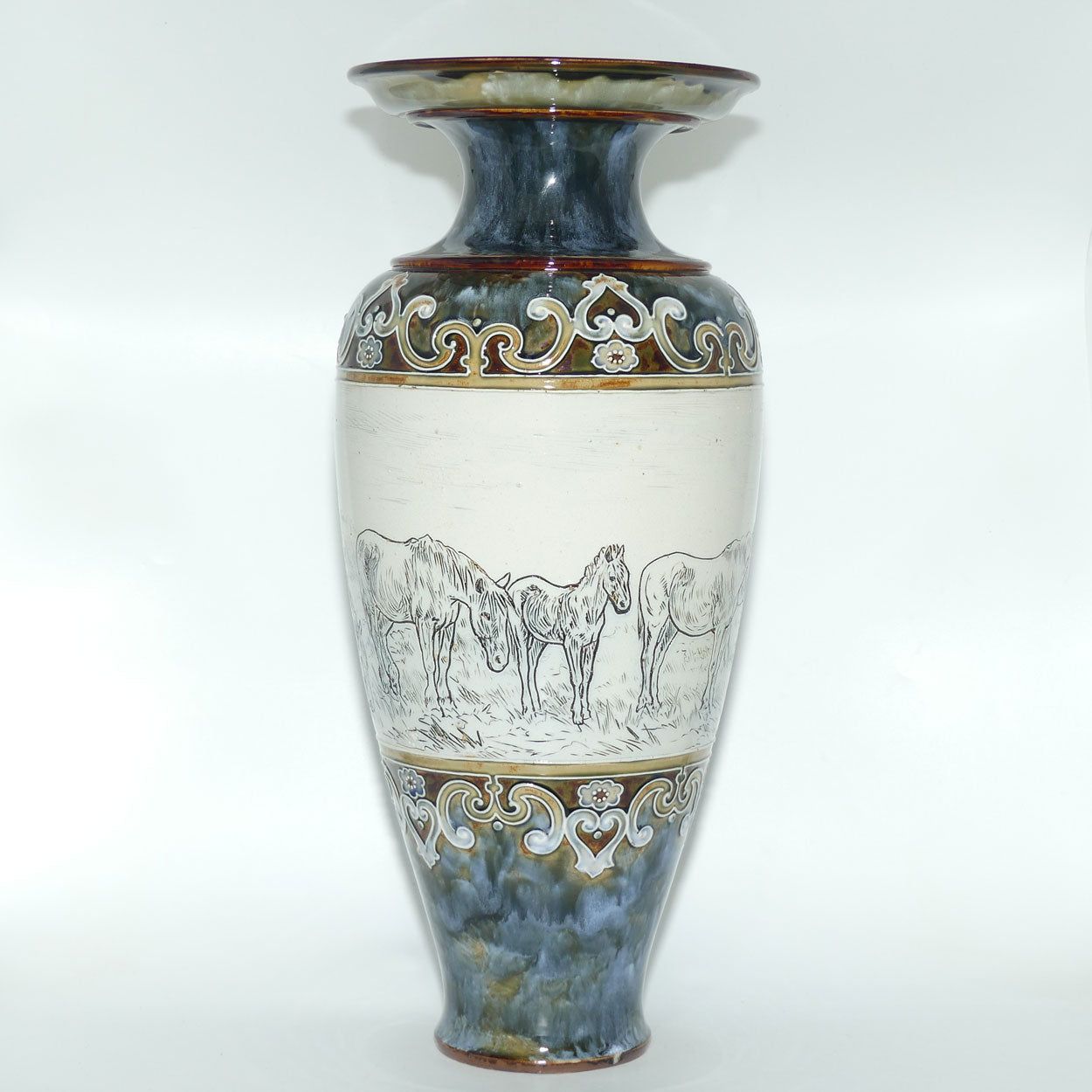 Royal Doulton Hannah Barlow stoneware very large flaired horse vase