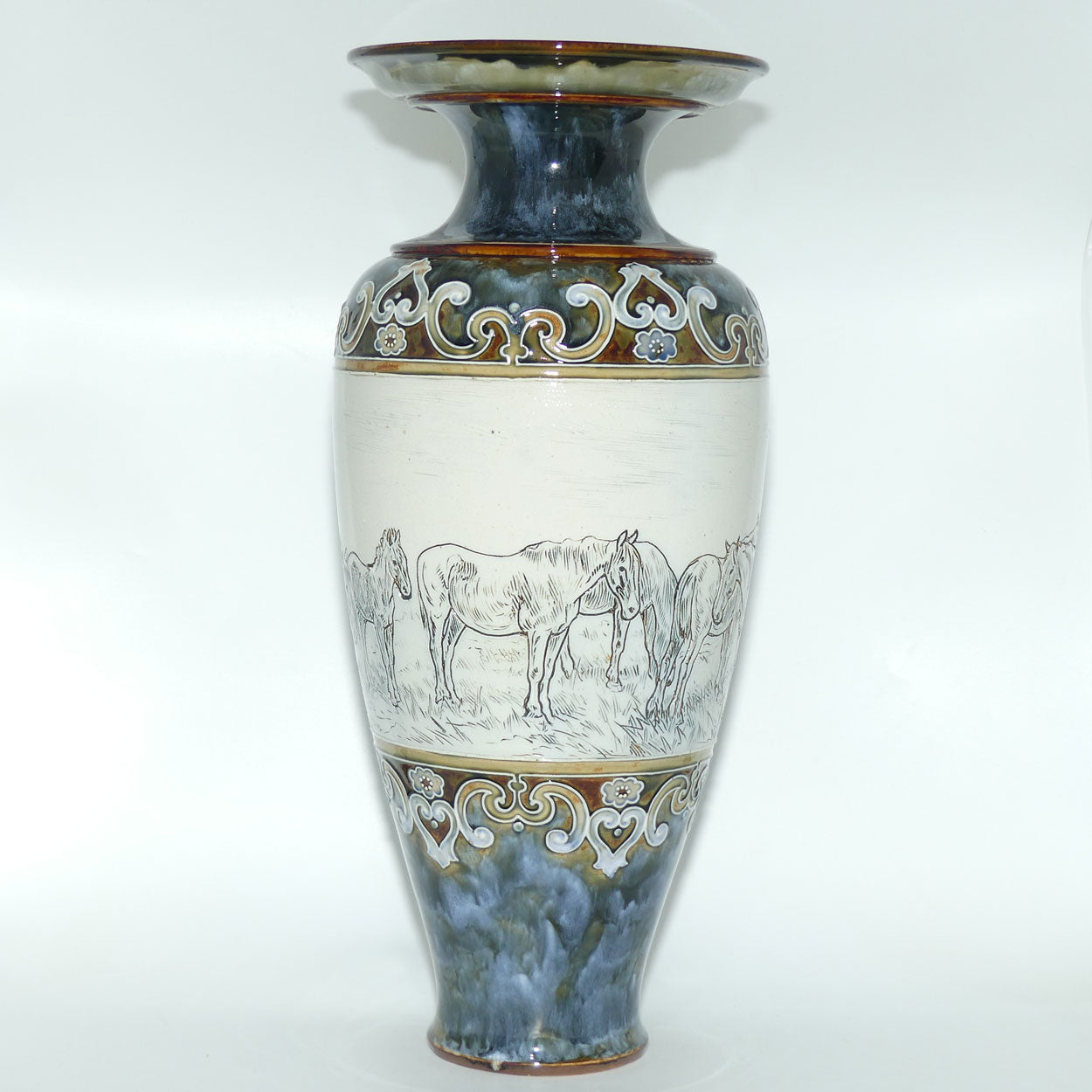 Royal Doulton Hannah Barlow stoneware very large flaired horse vase