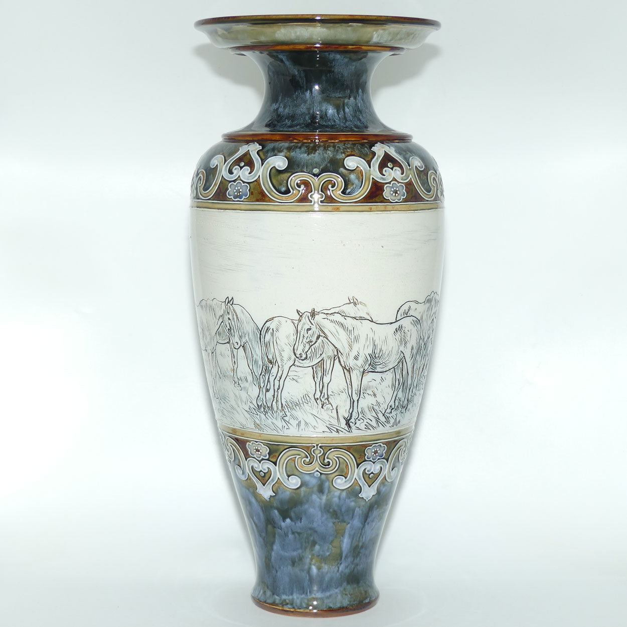 Royal Doulton Hannah Barlow stoneware very large flaired horse vase