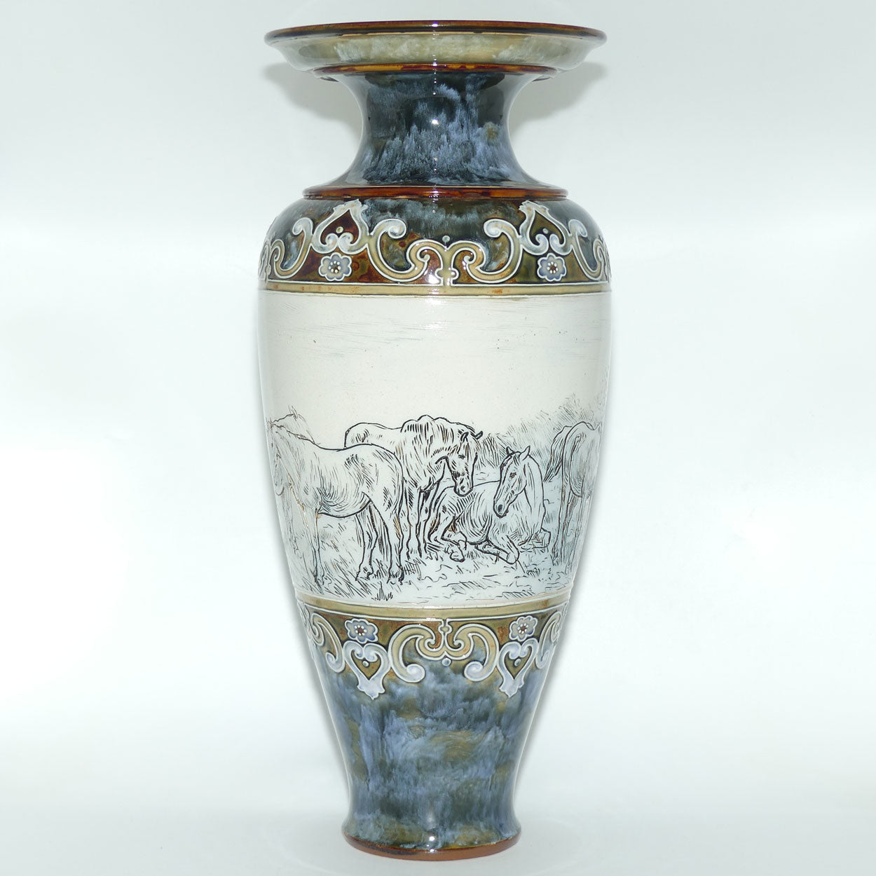 Royal Doulton Hannah Barlow stoneware very large flaired horse vase