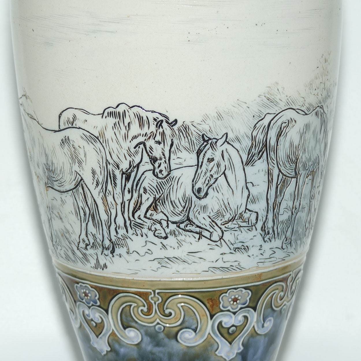 Royal Doulton Hannah Barlow stoneware very large flaired horse vase
