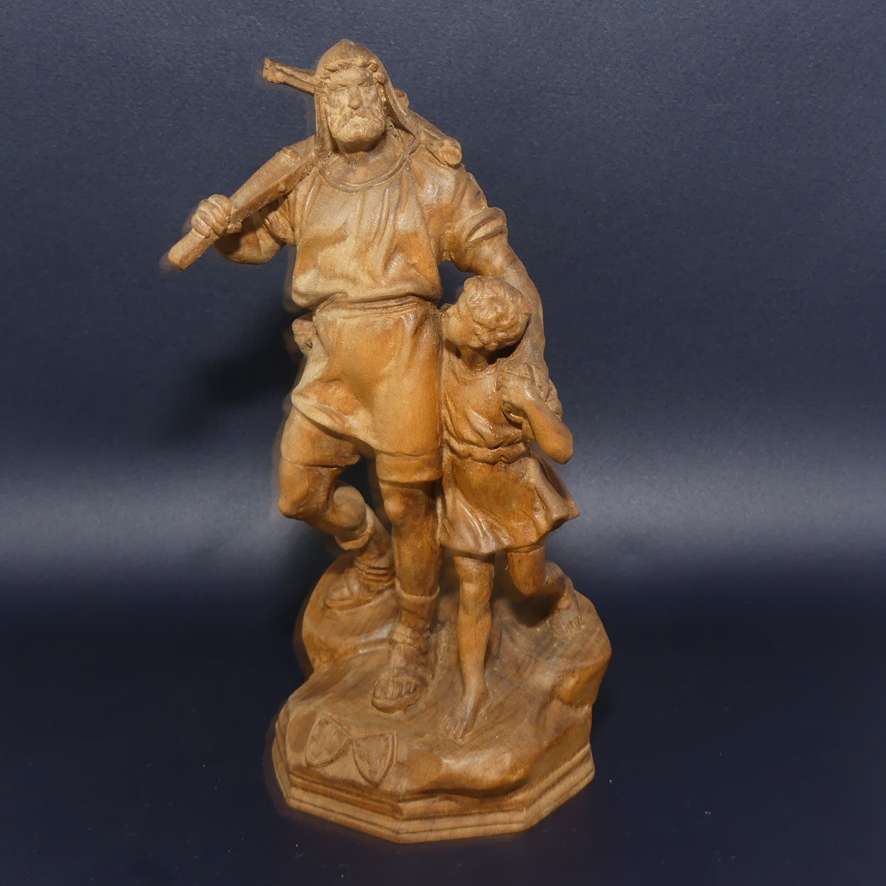 Wooden finely carved figure of Hunter and Son | Swiss | perhaps by Walter Stahli