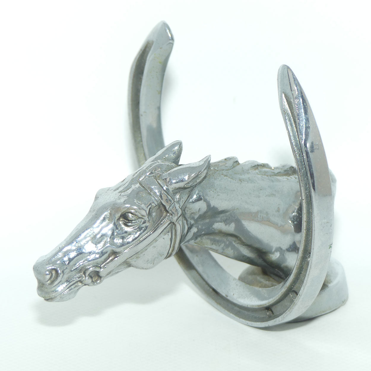 Vintage Louis Lejeune Thoroughbred Horse Head and Horse Shoe Car Mascot | Hood Ornament