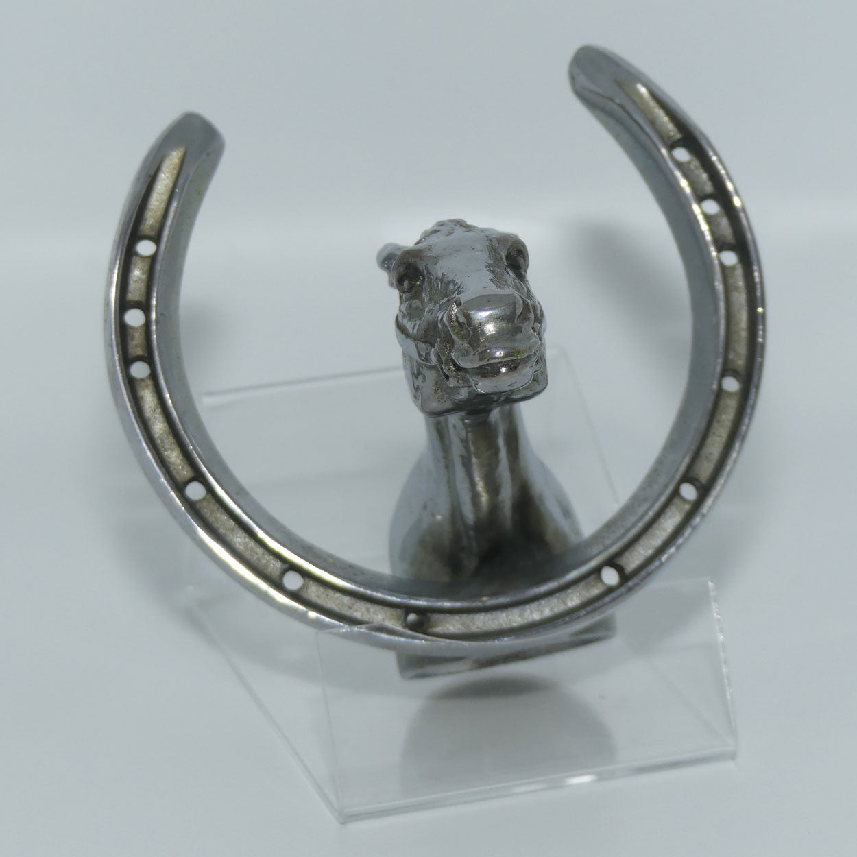 Vintage Louis Lejeune Thoroughbred Horse Head and Horse Shoe Car Mascot | Hood Ornament