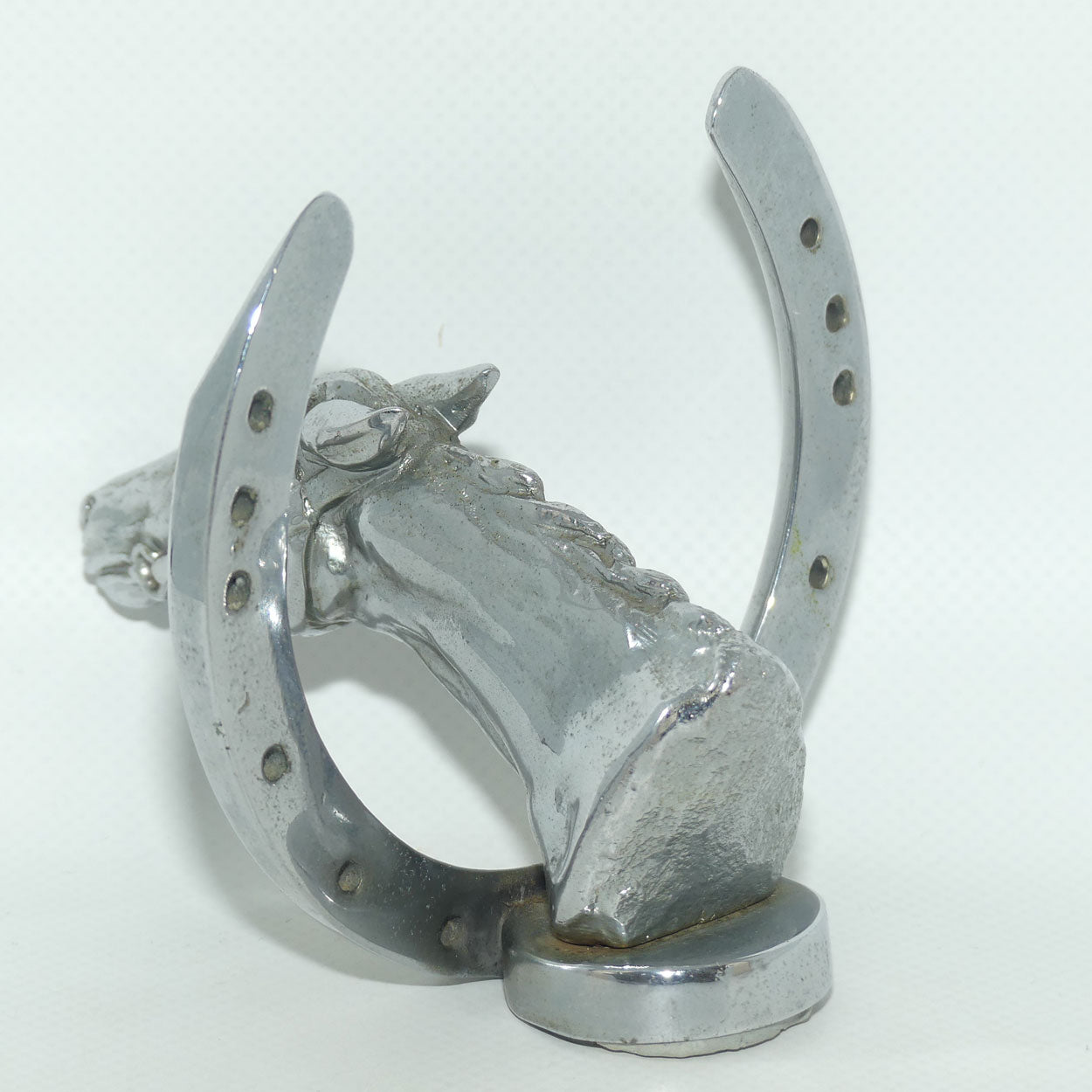 Vintage Louis Lejeune Thoroughbred Horse Head and Horse Shoe Car Mascot | Hood Ornament