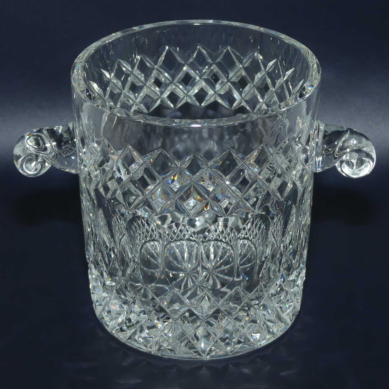 Diamond Cut and Facetted twin handle Crystal Ice bucket