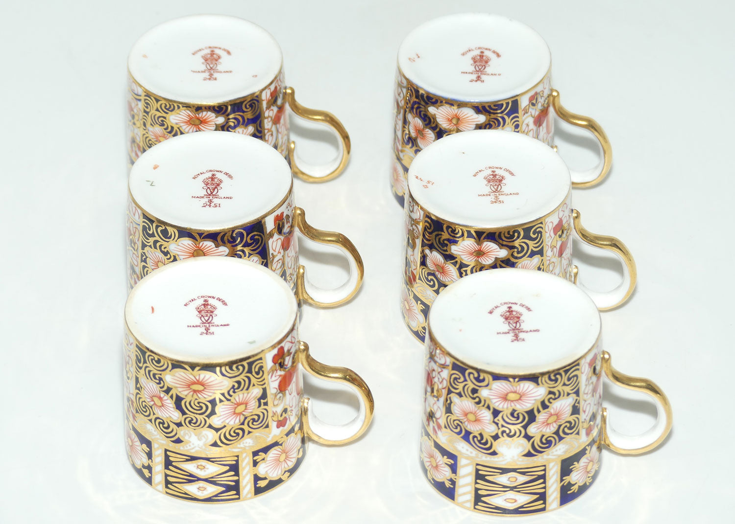 Royal Crown Derby Traditional Imari 2451 set of 6 demi tasse coffee duos