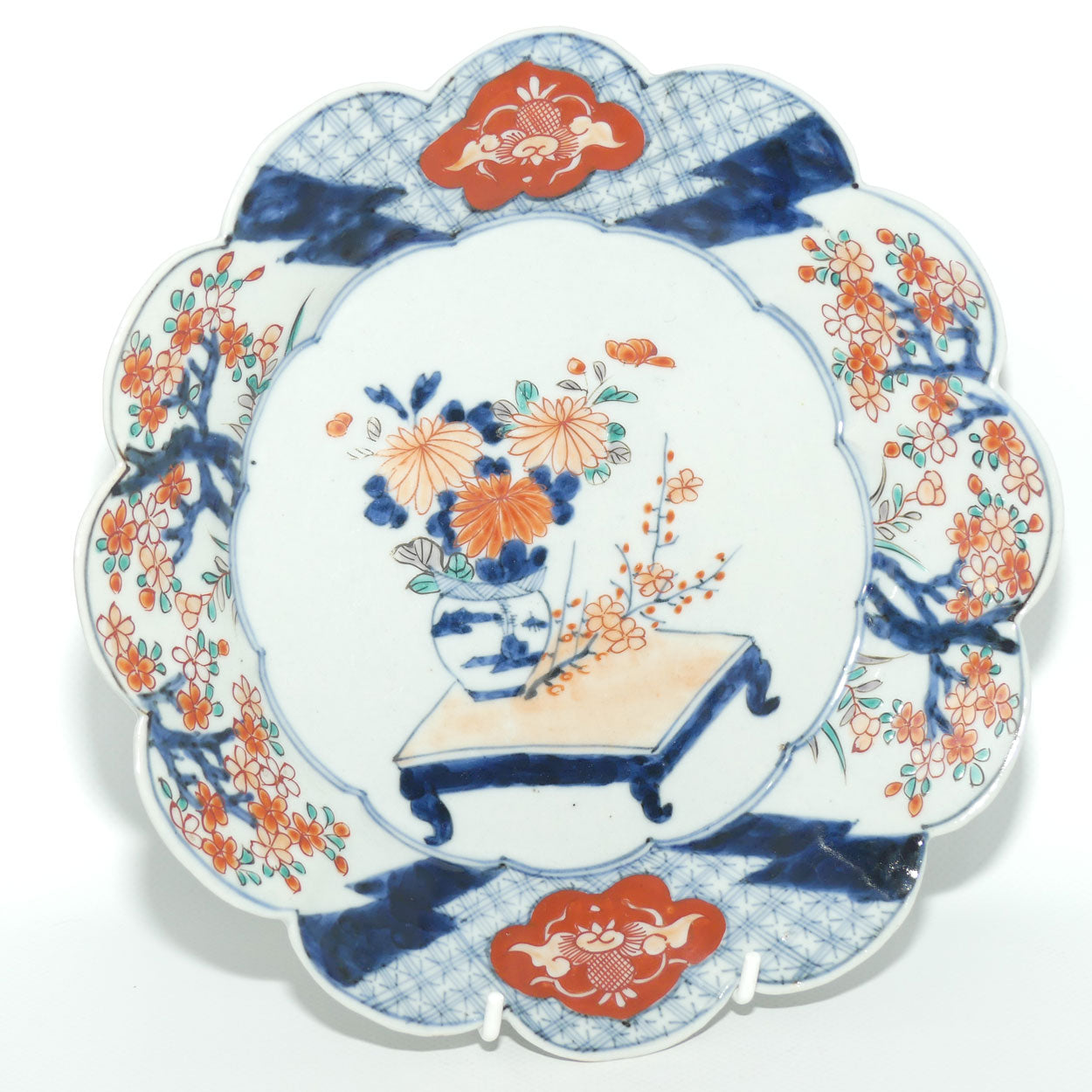 Japanese Imari hand painted cabinet plate c.1900 | Fluted Rim #1 | Red and Blue