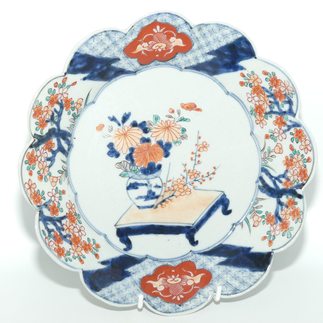 Japanese Imari hand painted cabinet plate c.1900 | Fluted Rim #1 | Red and Blue