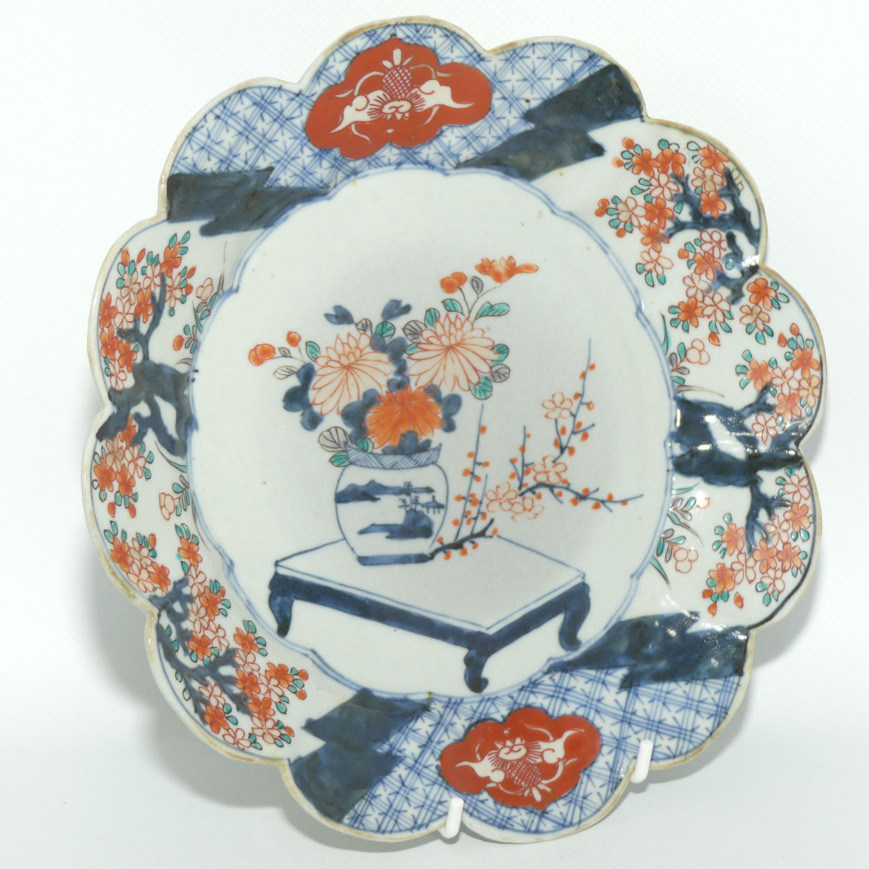 Japanese Imari hand painted cabinet plate c.1900 | Fluted Rim #2 | Red and Blue
