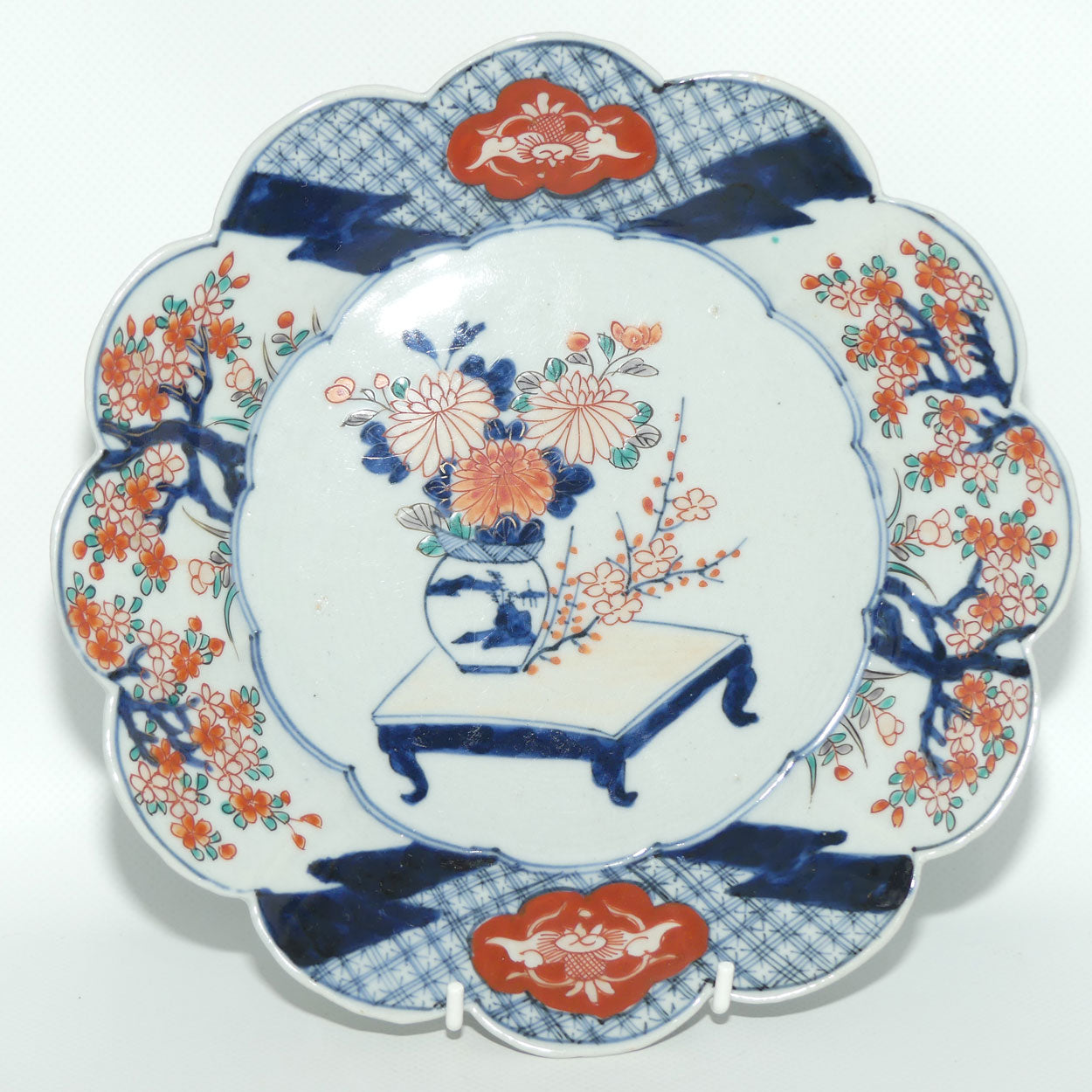 Japanese Imari hand painted cabinet plate c.1900 | Fluted Rim #4 | Red and Blue