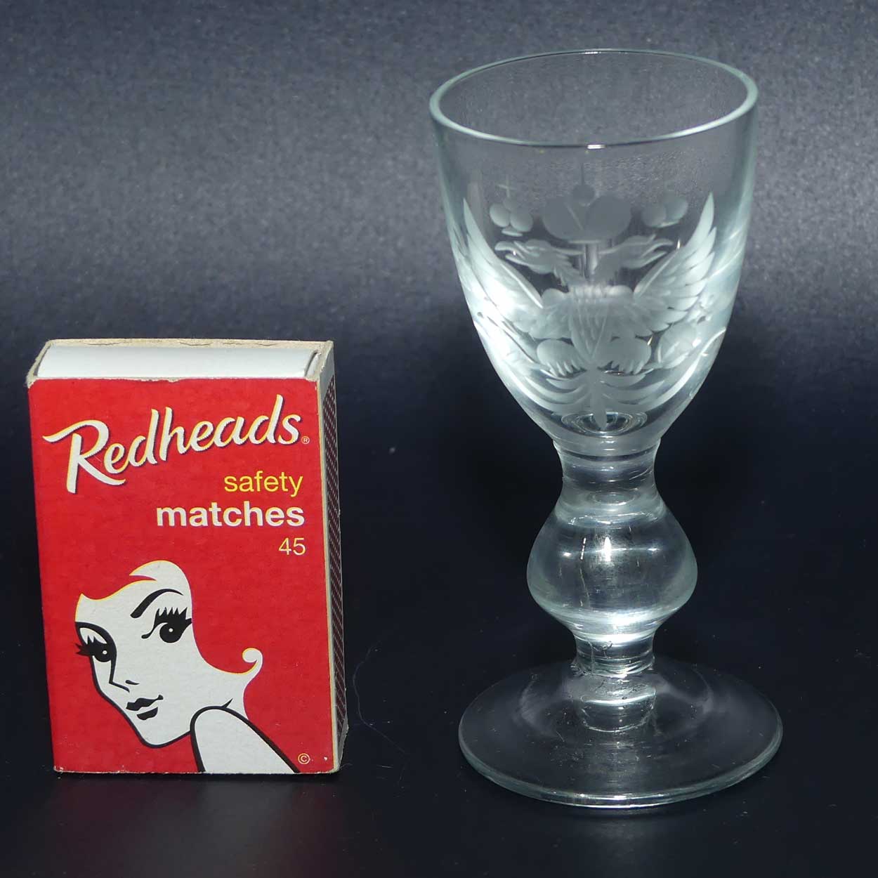 Russian Imperial Double Eagle Wheel Cut decorated liqueur glass