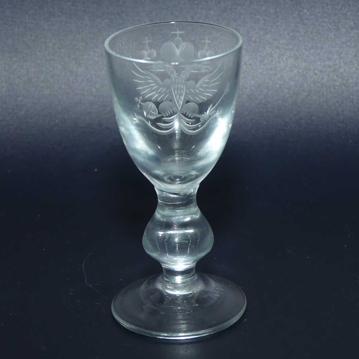 Russian Imperial Double Eagle Wheel Cut decorated liqueur glass