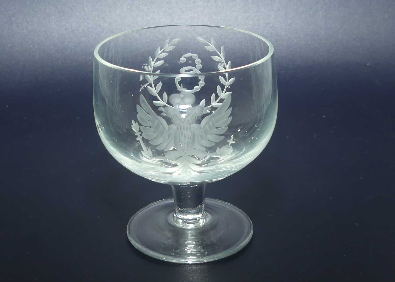 Pair of Russian Imperial Double Eagle Wheel Cut decorated glasses