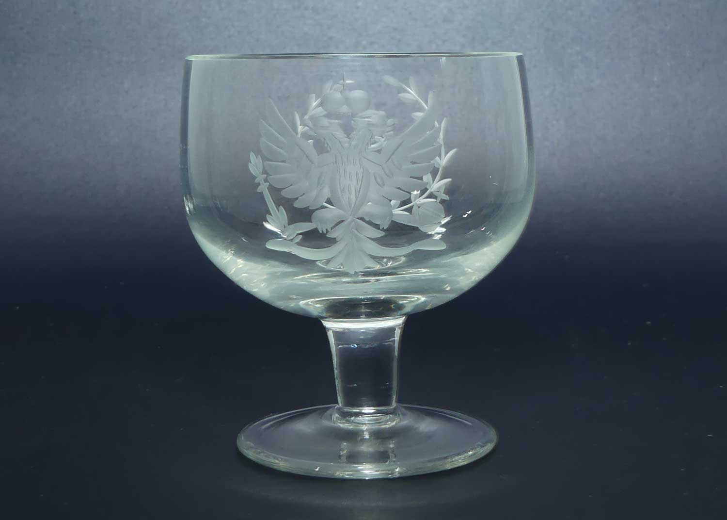 Pair of Russian Imperial Double Eagle Wheel Cut decorated glasses