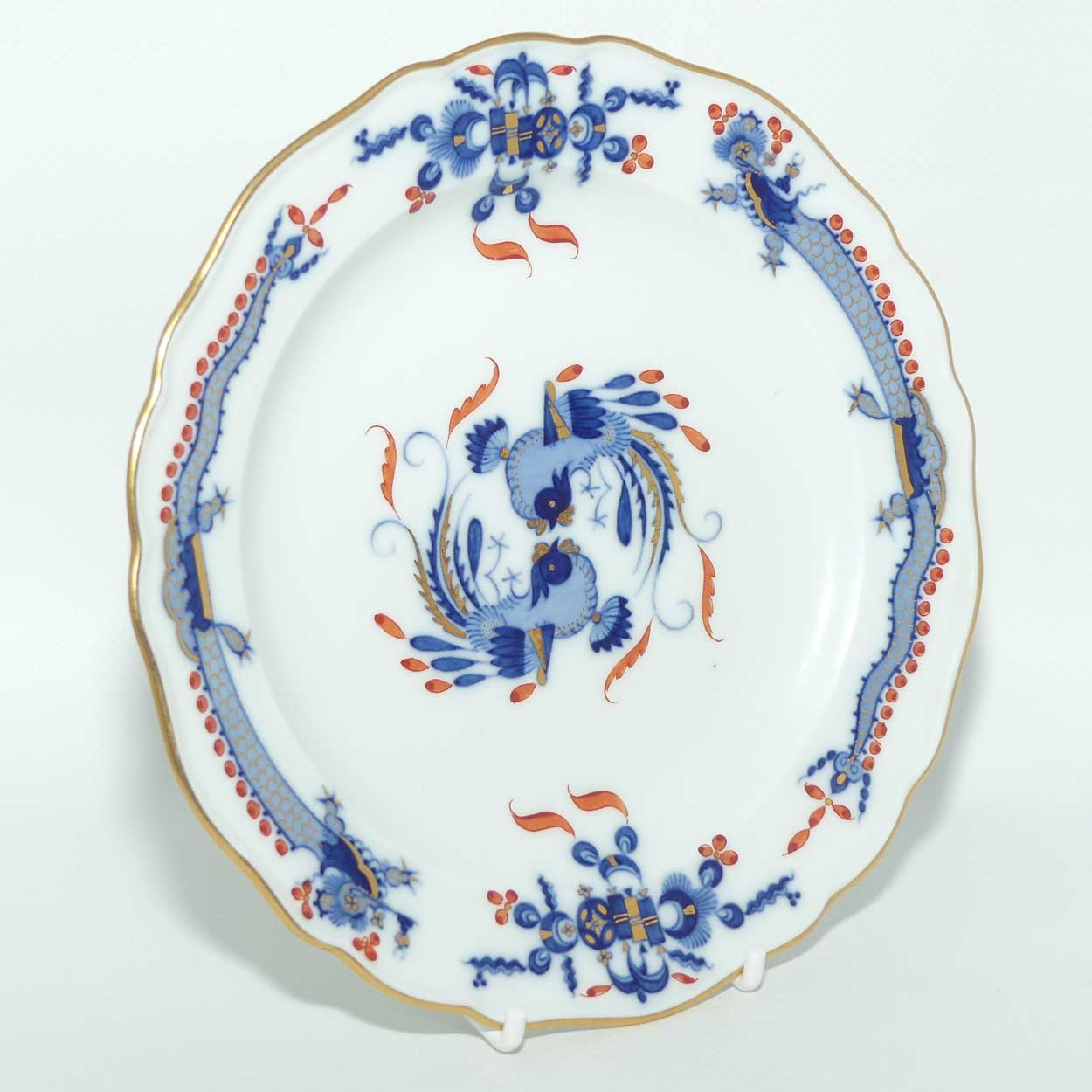 Meissen Blue Dragon with Red Highlights tea trio trimmed with gilt