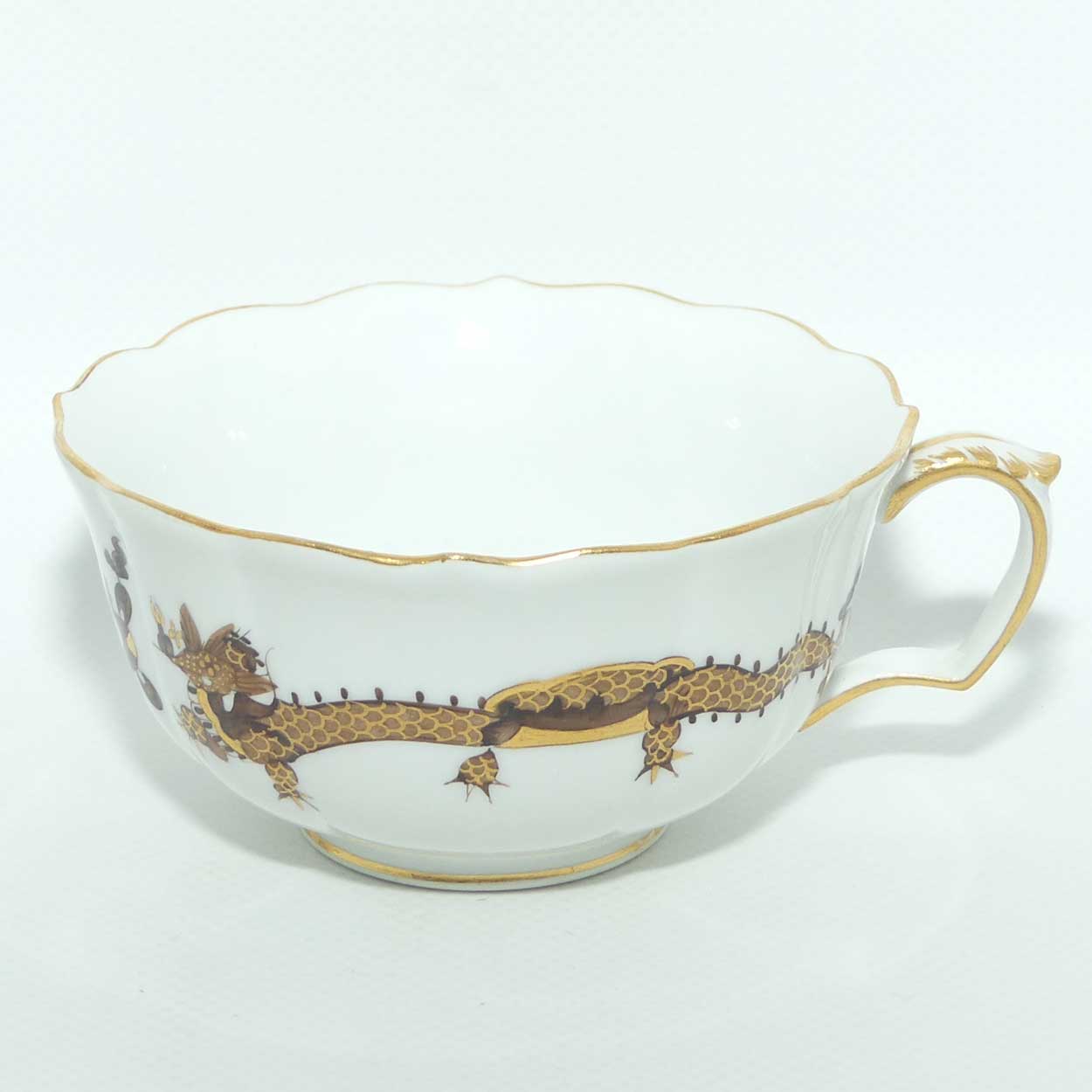 Meissen Brown Dragon tea trio trimmed with gilt