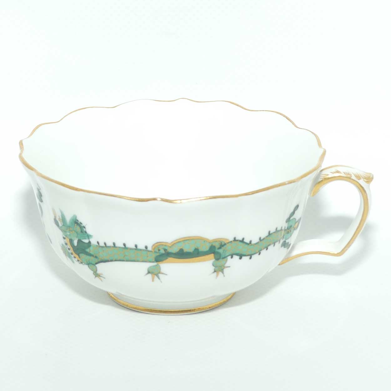 Meissen Green Dragon tea trio trimmed with gilt