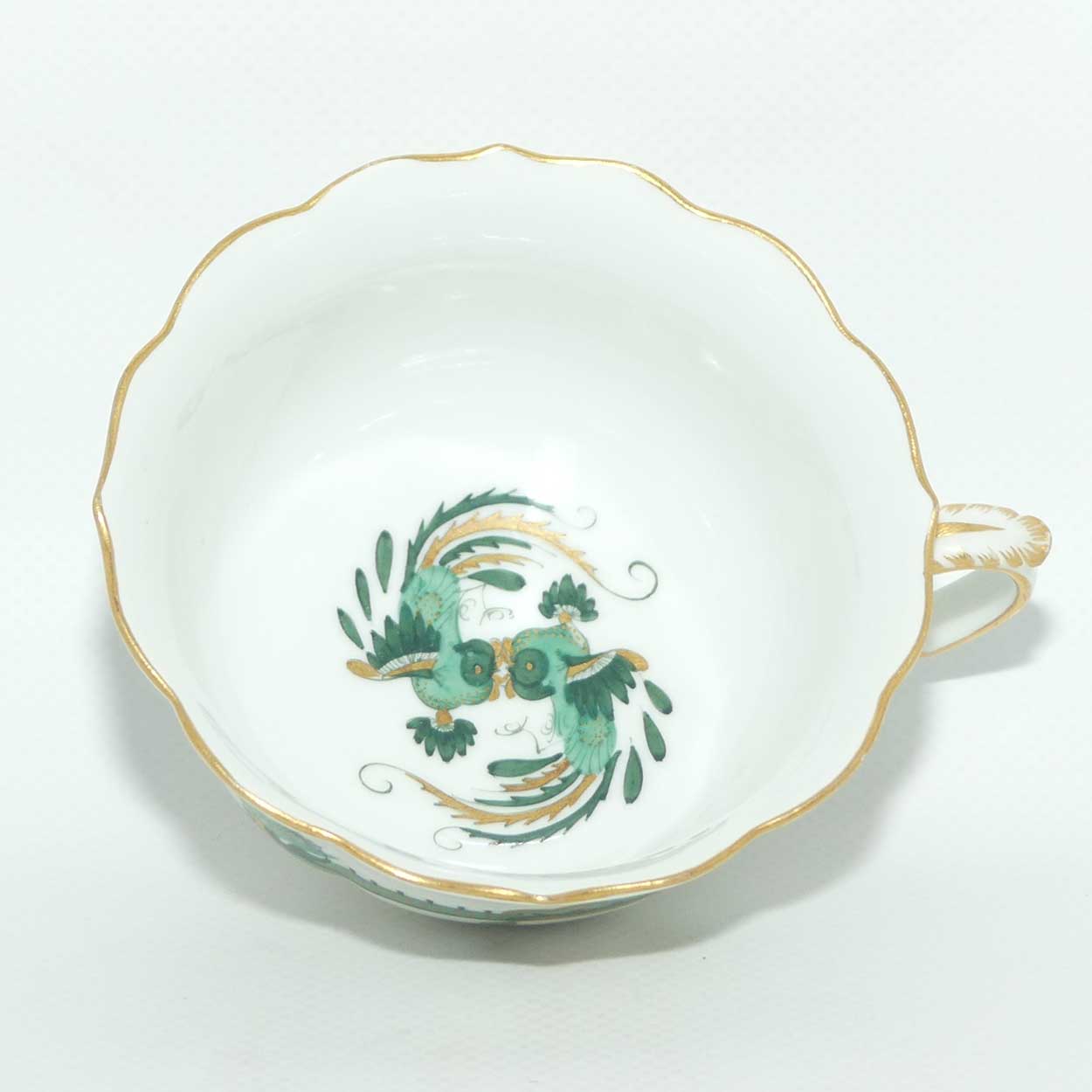 Meissen Green Dragon tea trio trimmed with gilt