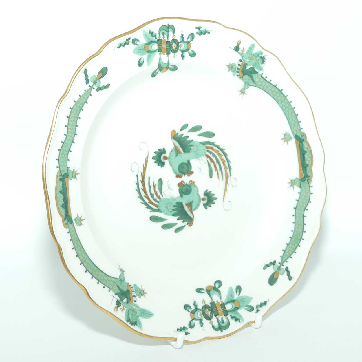 Meissen Green Dragon tea trio trimmed with gilt