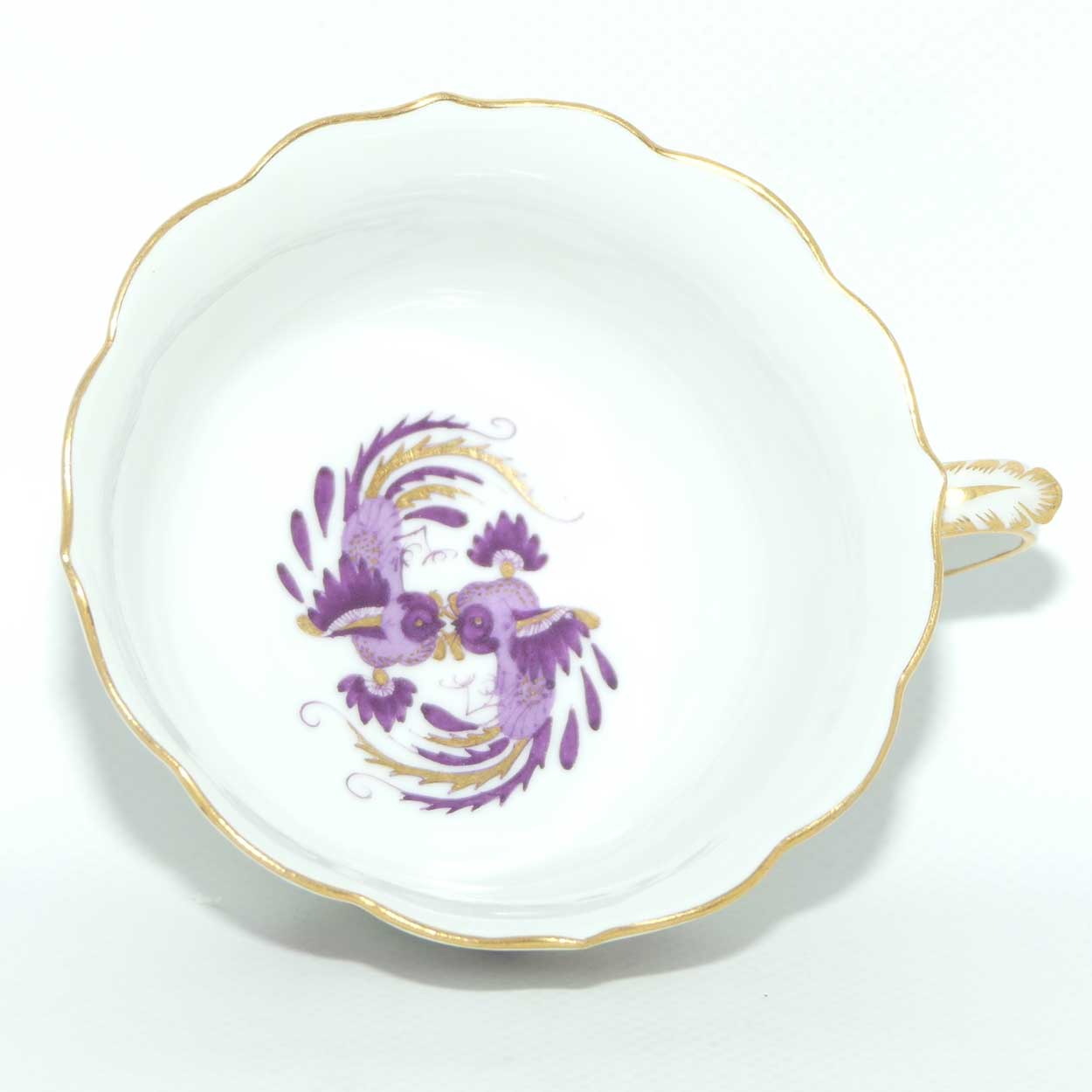 Meissen Purple Dragon tea trio trimmed with gilt
