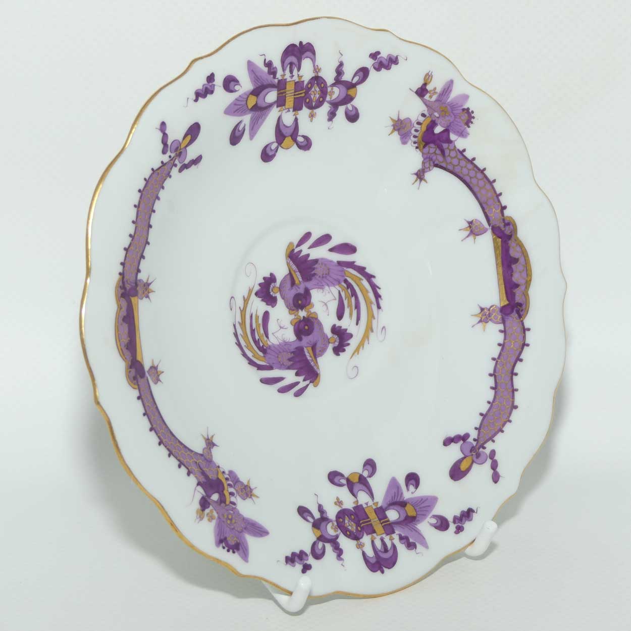 Meissen Purple Dragon tea trio trimmed with gilt