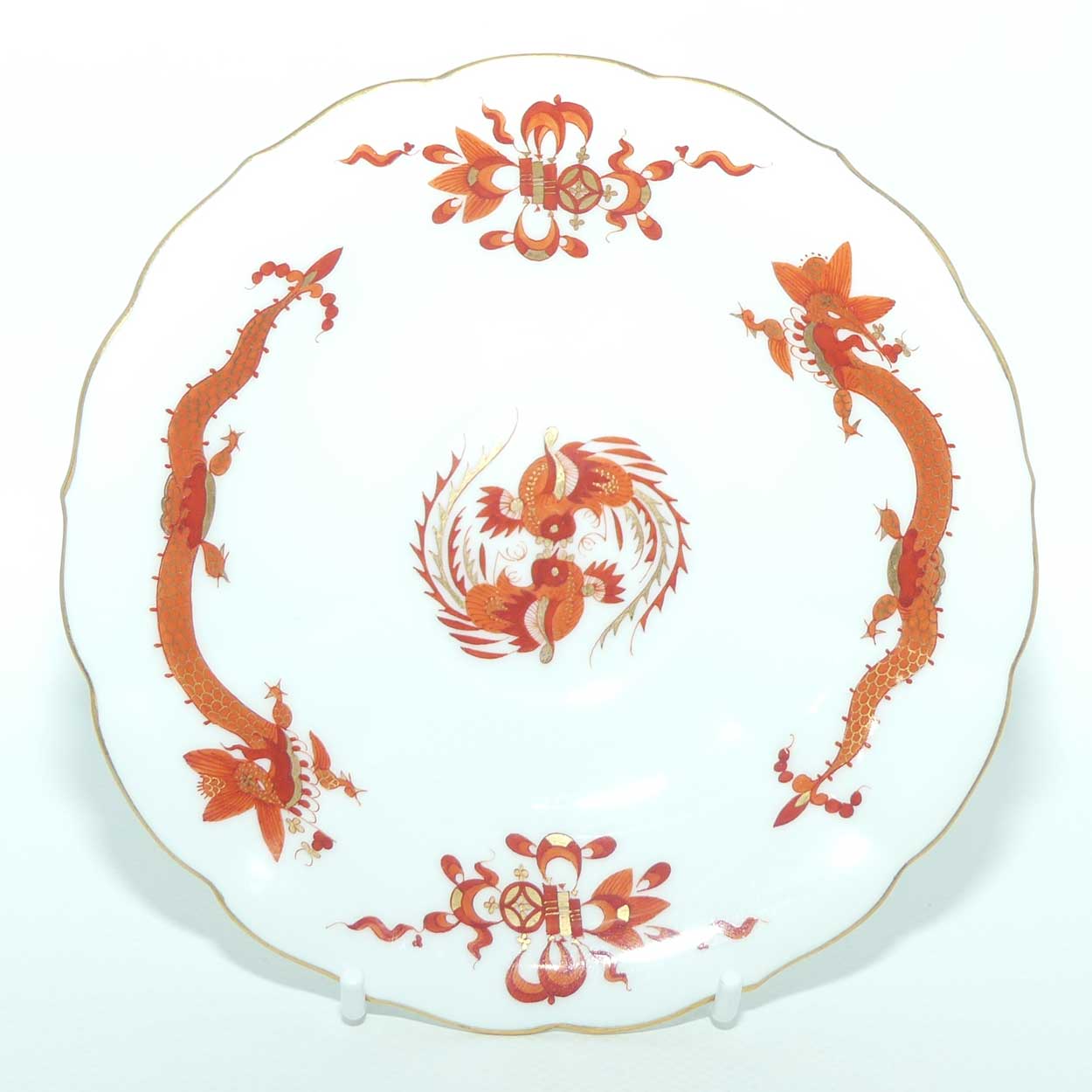 Meissen Red Dragon tea trio trimmed with gilt
