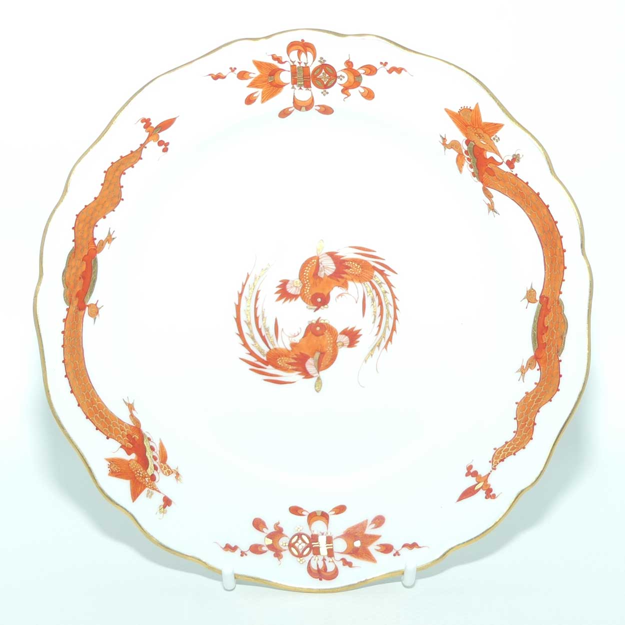 Meissen Red Dragon tea trio trimmed with gilt