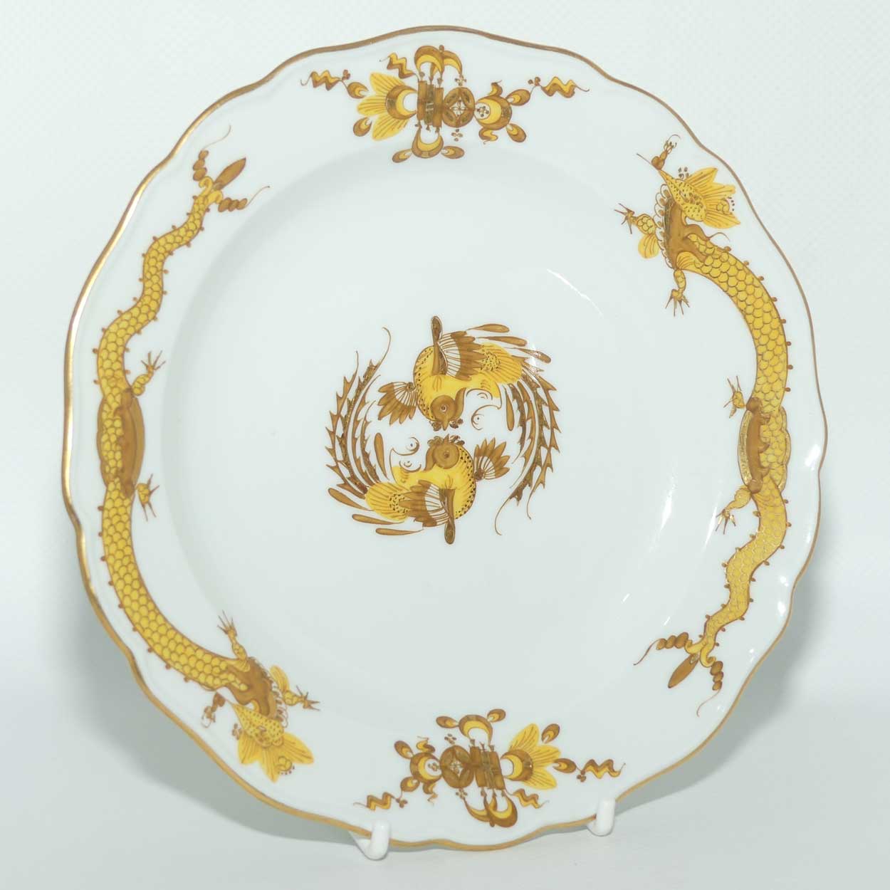 Meissen Yellow Dragon tea trio trimmed with gilt