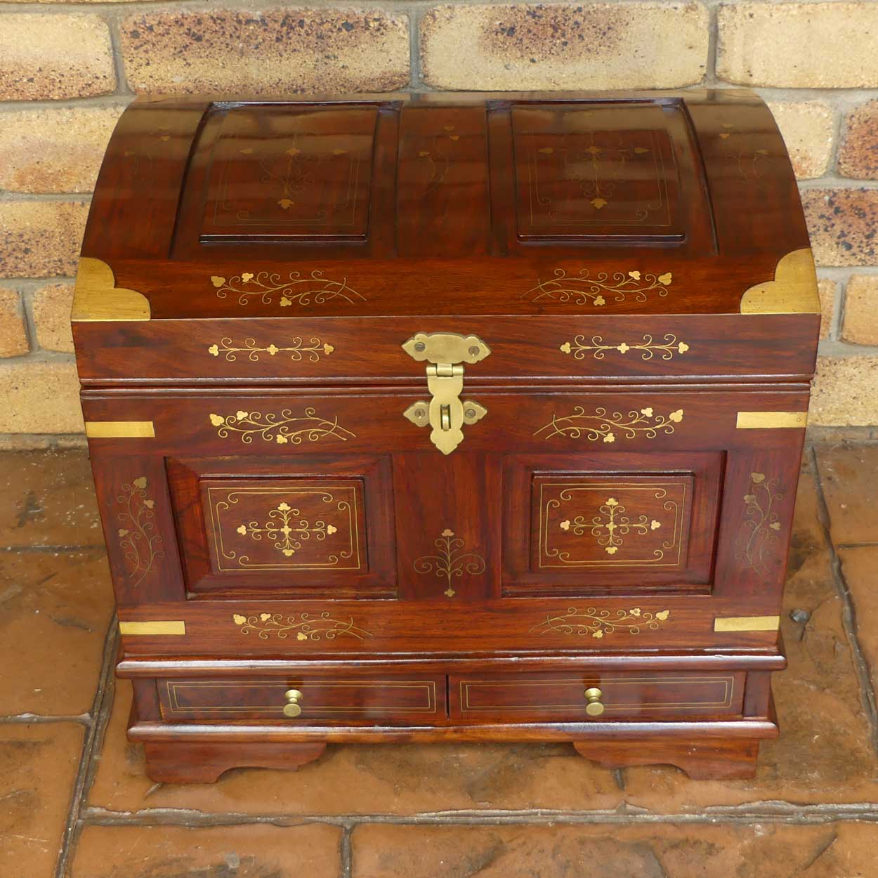 Indian Brass bound campaign trunk finished with inset brass decoration | c.1980